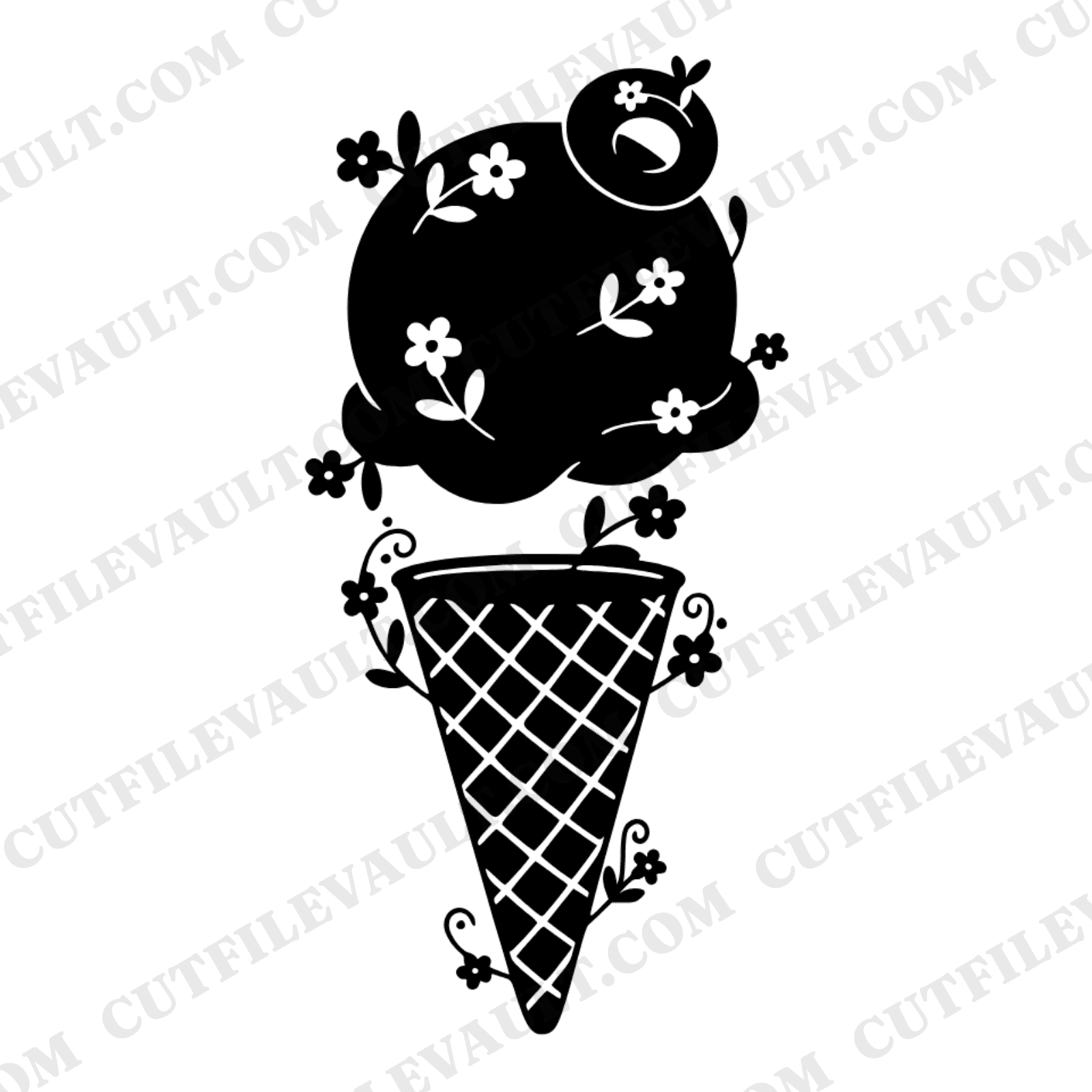 Retro Ice Cream Scoop SVG PNG, Mid Century Floral Cottagecore Cut File, National Ice Cream Day Design — view 1