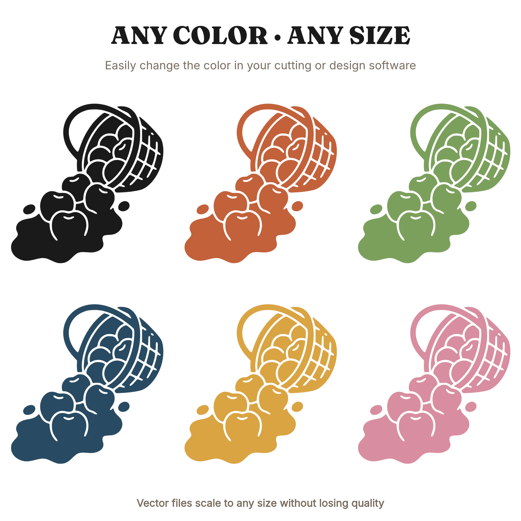 Harvest Basket SVG PNG Apples Tumbling Abundance Silhouette Farmers Market Cut File Design — view 2
