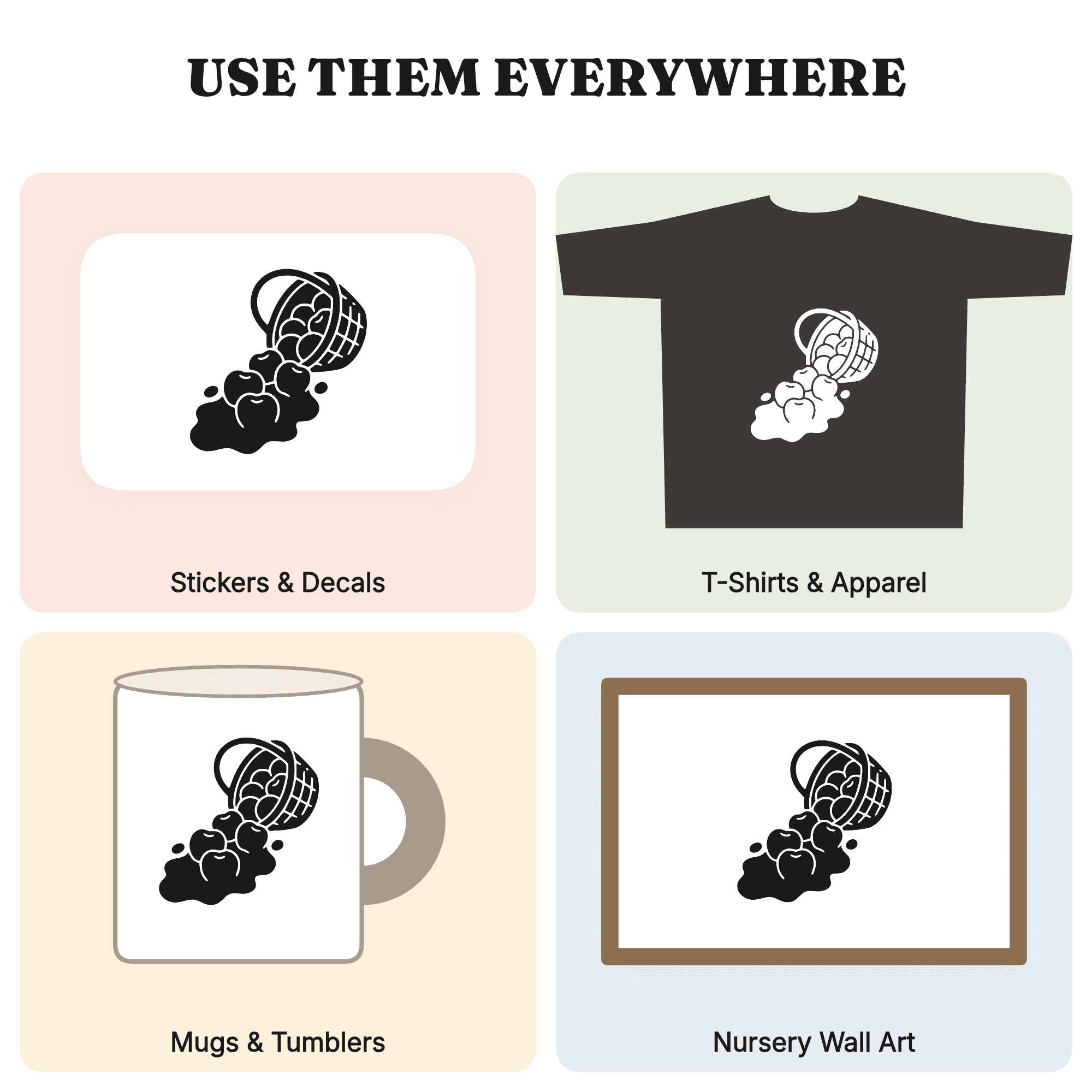 Harvest Basket SVG PNG Apples Tumbling Abundance Silhouette Farmers Market Cut File Design — view 3