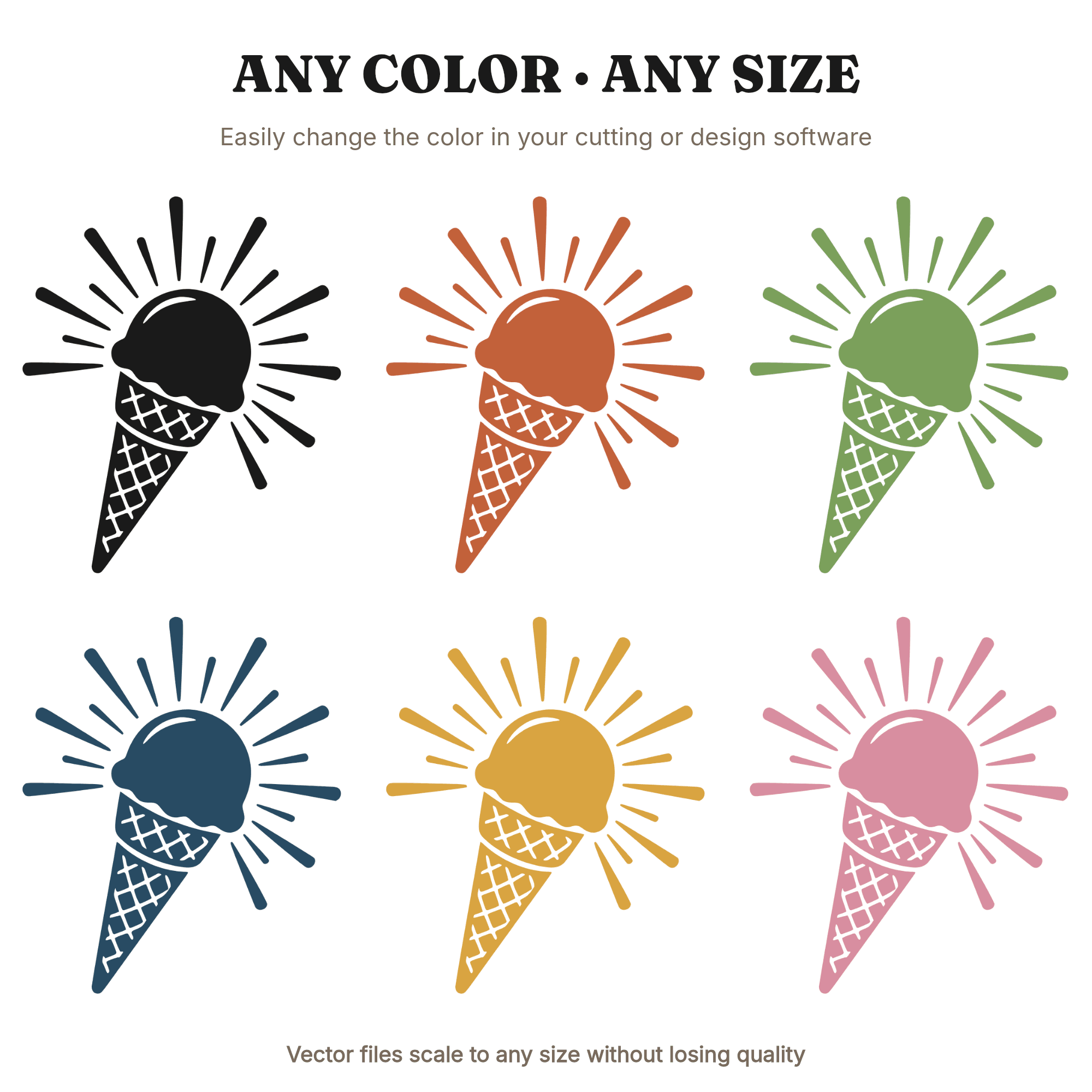 Mid Century Ice Cream Cone SVG PNG, Retro Sunburst Summer Clipart, Boho Ice Cream Cut File — view 2