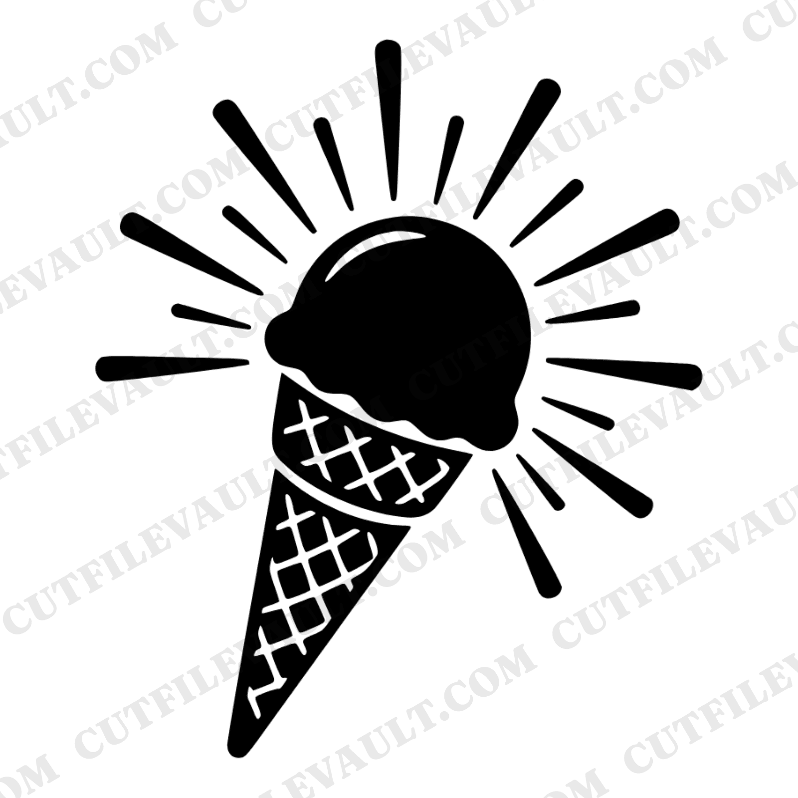 Mid Century Ice Cream Cone SVG PNG, Retro Sunburst Summer Clipart, Boho Ice Cream Cut File — view 1