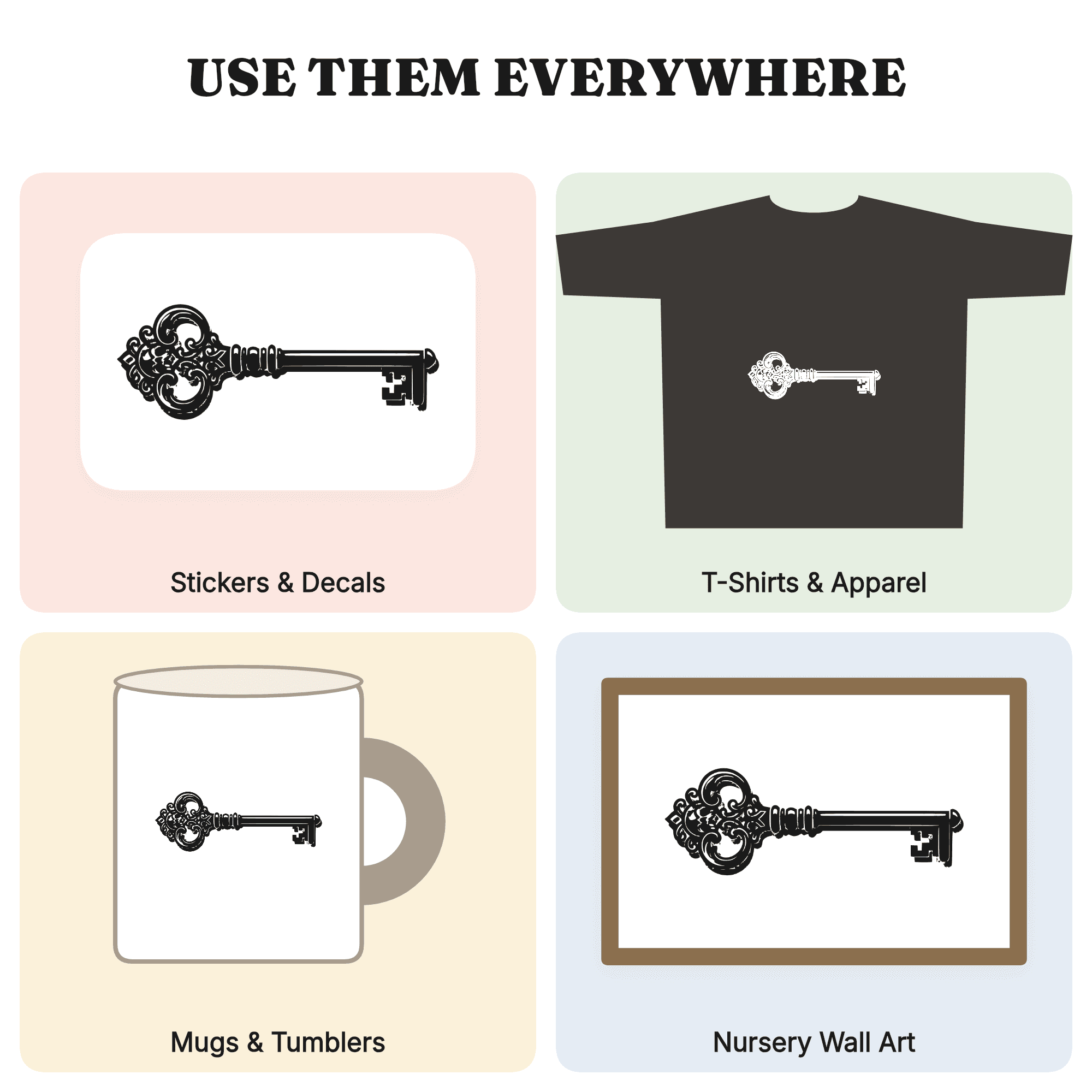 Victorian Skeleton Key SVG PNG, Gothic Skull Ornate Steampunk Shadow Layer Cut File Halloween — view 3
