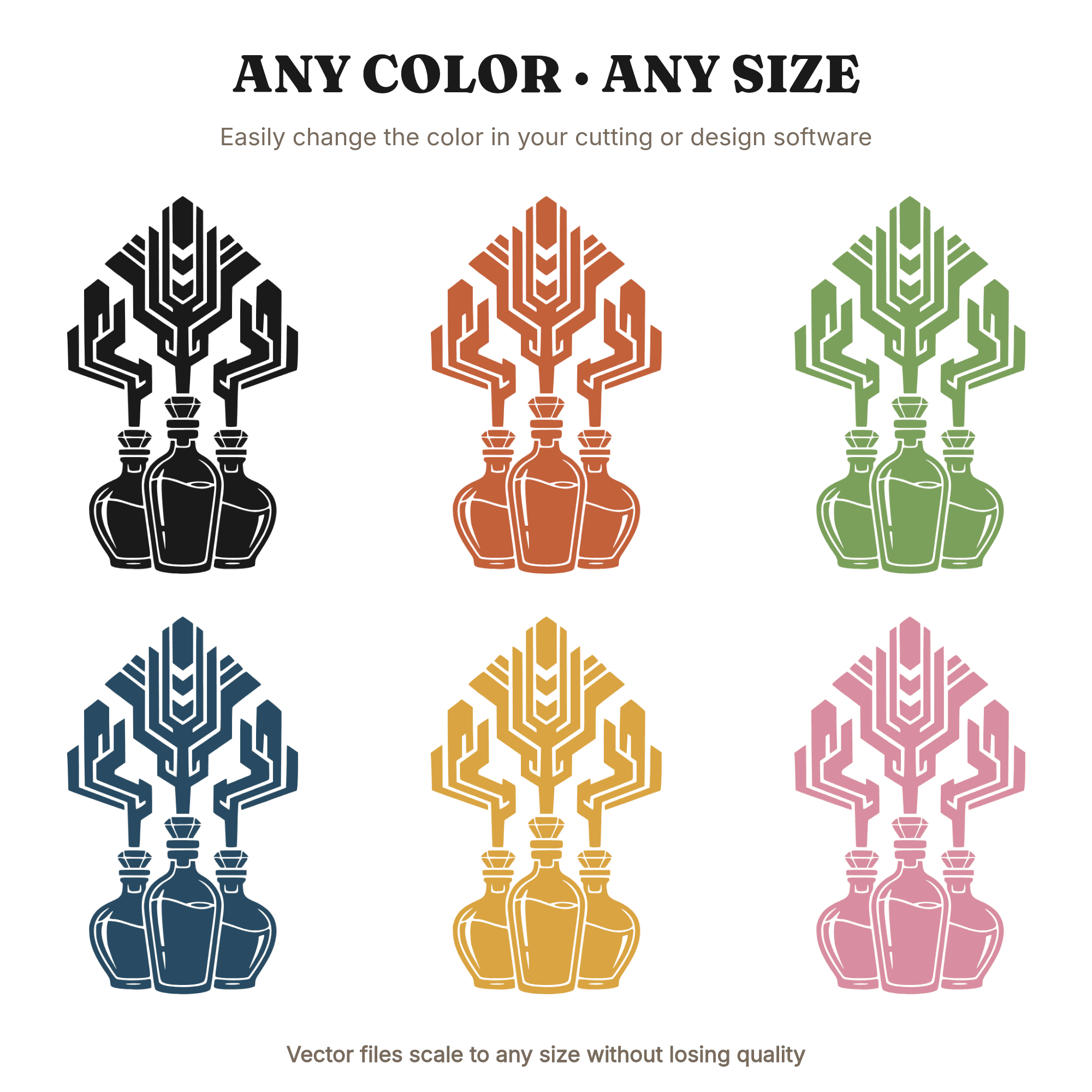 Art Deco Potion Bottles SVG PNG, Geometric Vapor Halloween Witch Bottle Cut File, Mystical Decor — view 2
