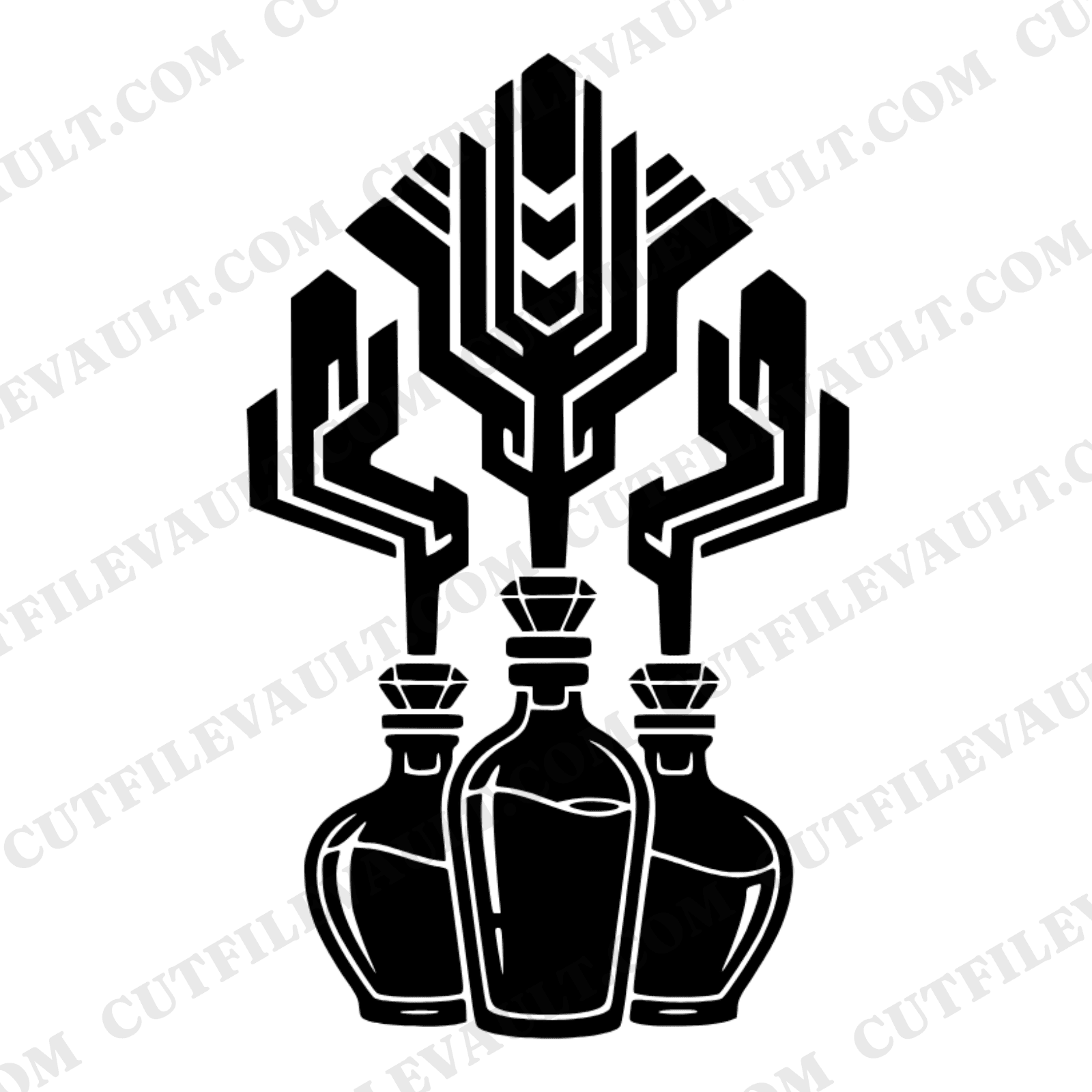 Art Deco Potion Bottles SVG PNG, Geometric Vapor Halloween Witch Bottle Cut File, Mystical Decor — view 1