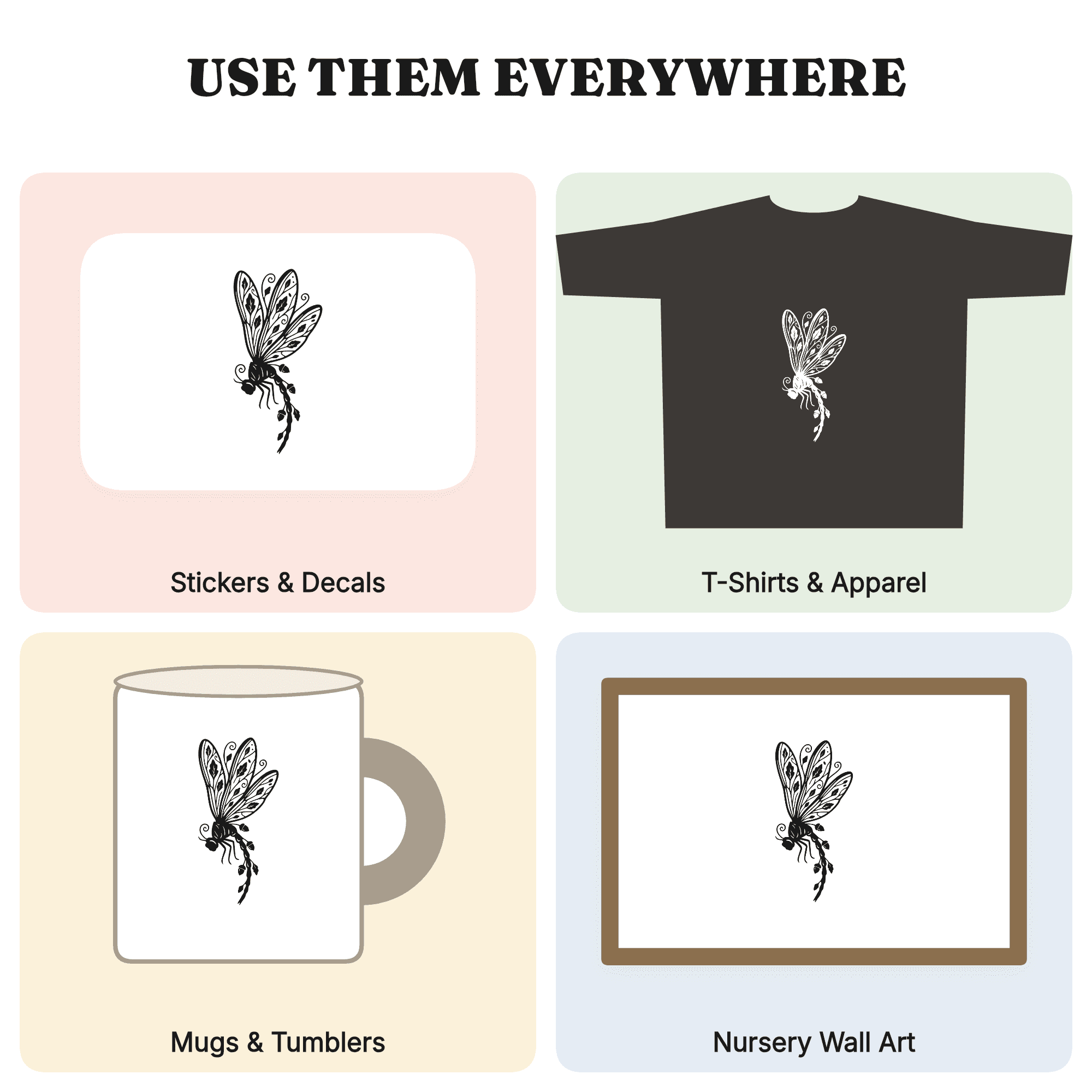 Autumn Equinox Dragonfly SVG PNG, Cottagecore Woodland Spirit Cut File, Fall Floral Dragonfly Design — view 3