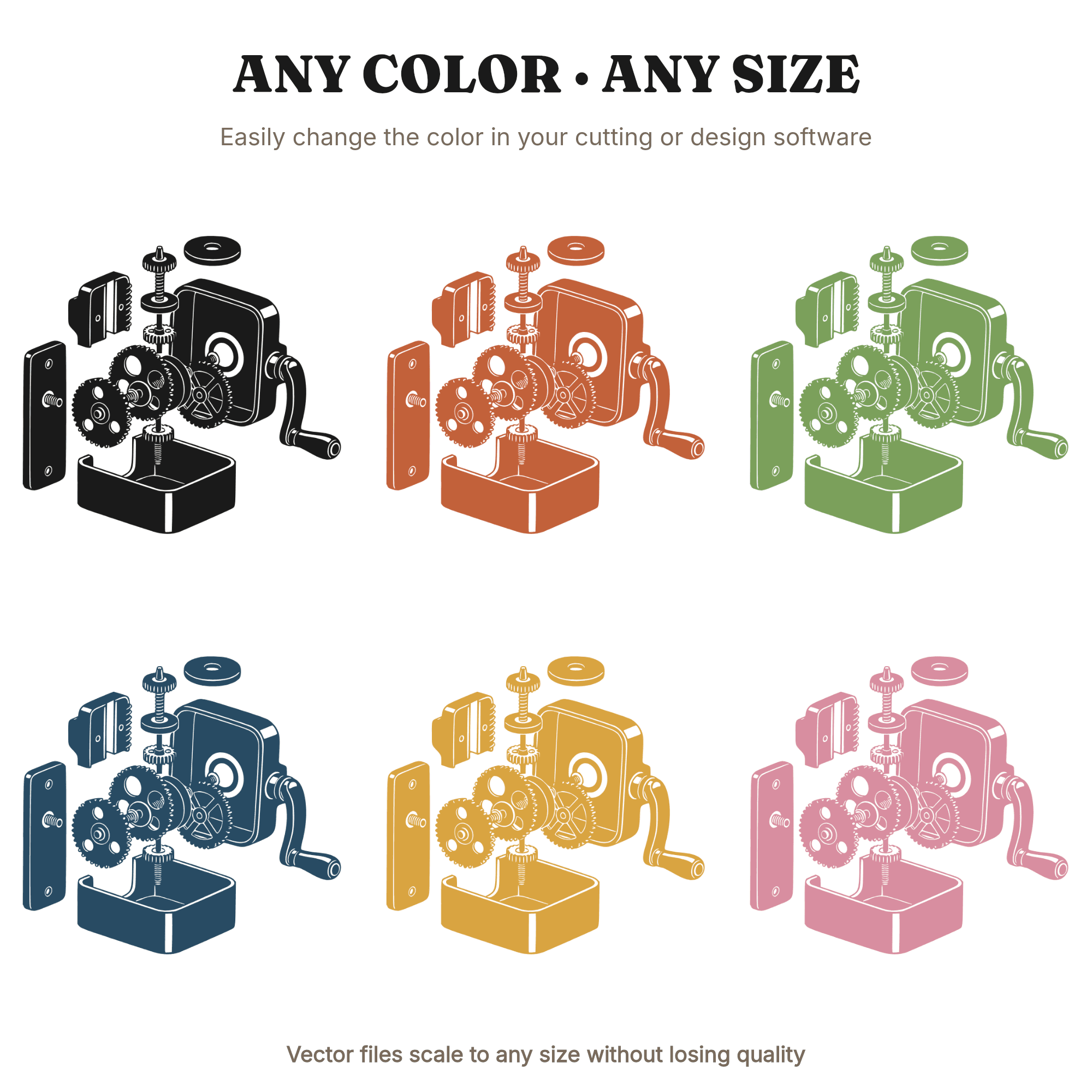 Vintage Pencil Sharpener SVG PNG Exploded View Steampunk Gears Mechanical Diagram Cut File — view 2