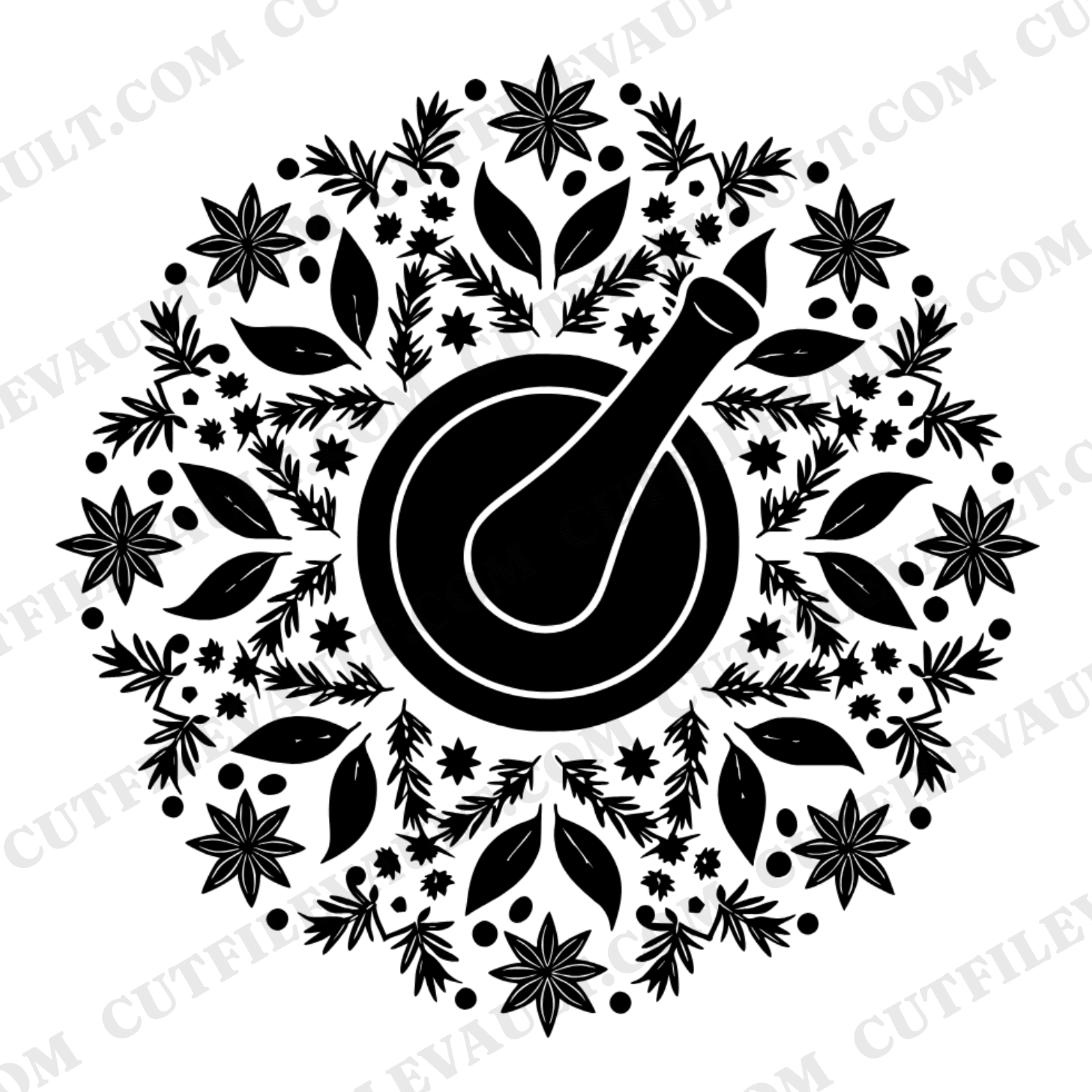 Vintage Kitchen Witch Mortar Patriotic Mandala SVG PNG, Fourth of July Botanical Cut File — view 1