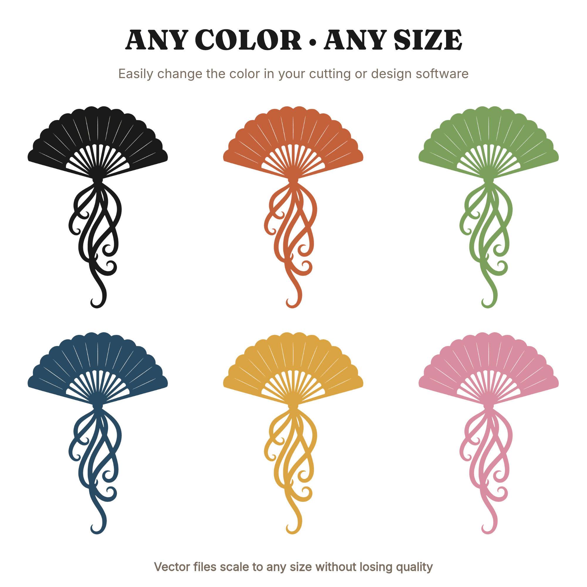 Vintage Hand Fan SVG PNG Art Nouveau Ribbons Cottagecore Floral Cut File Fourth of July Summer — view 2