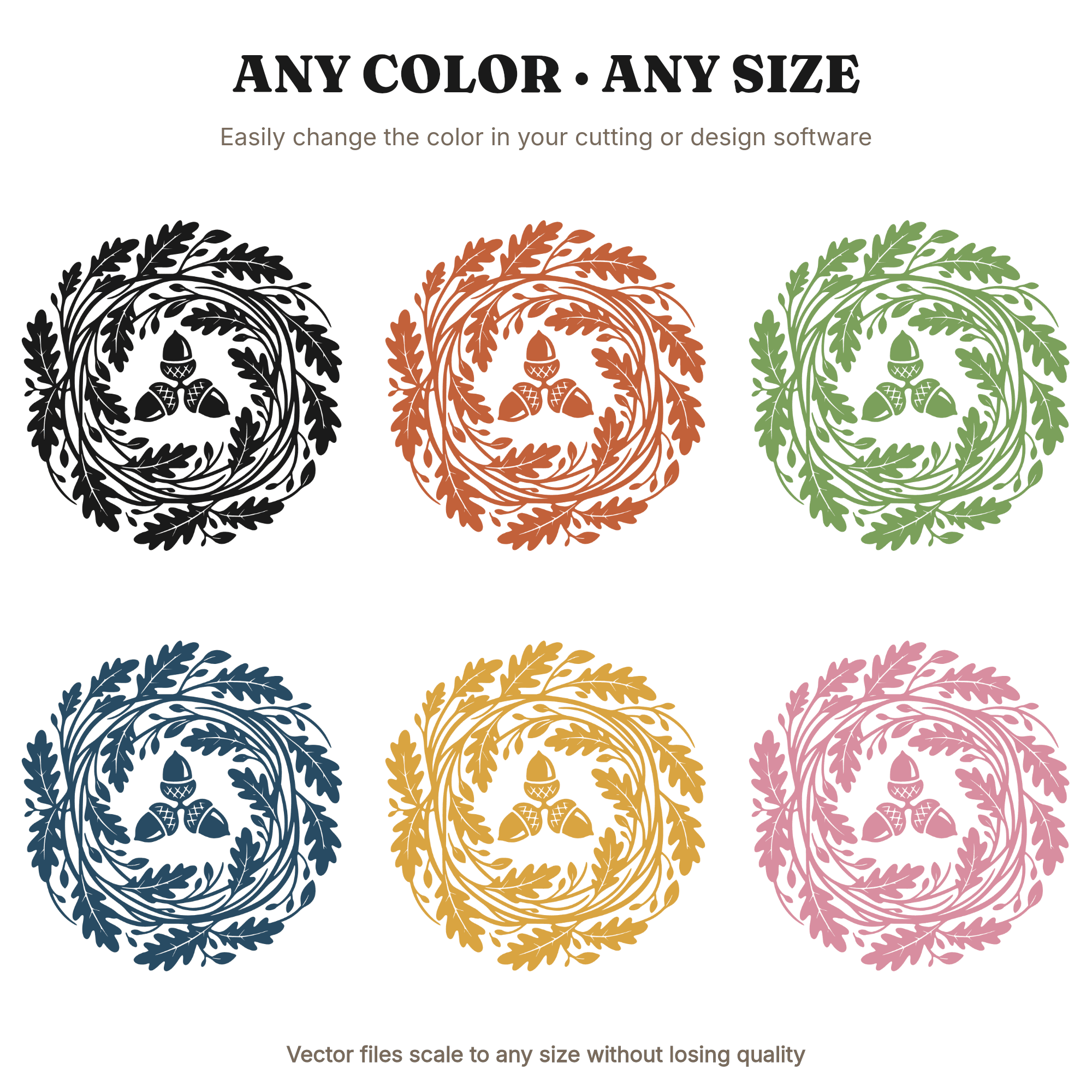 Autumn Acorn Oak Leaf Circle SVG PNG, Art Nouveau Fall Botanical Cut File, First Day of Autumn Design — view 2
