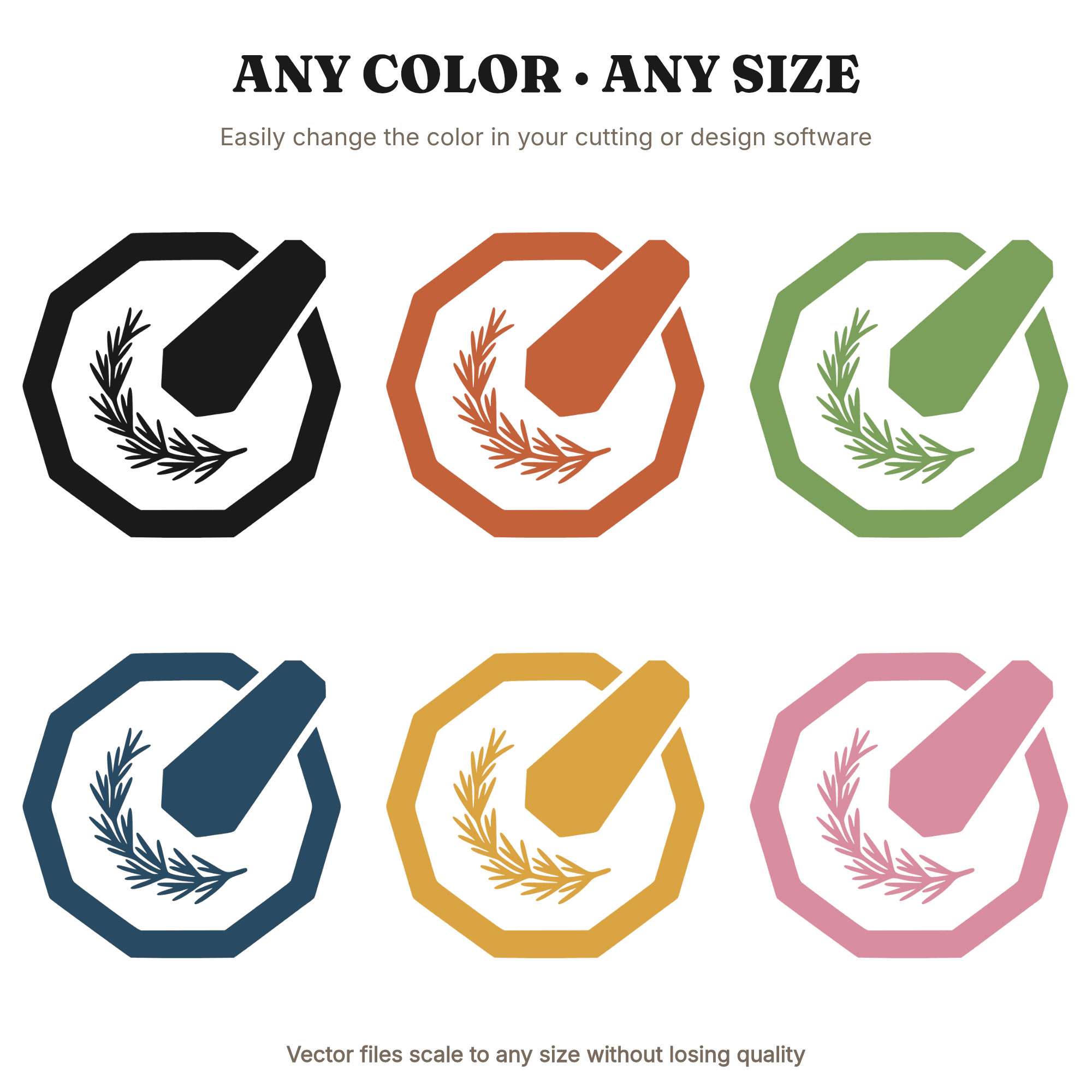 Mortar and Pestle SVG PNG, Kitchen Witch Crescent Moon Rosemary Herb Craft Cut File for Cricut — view 2