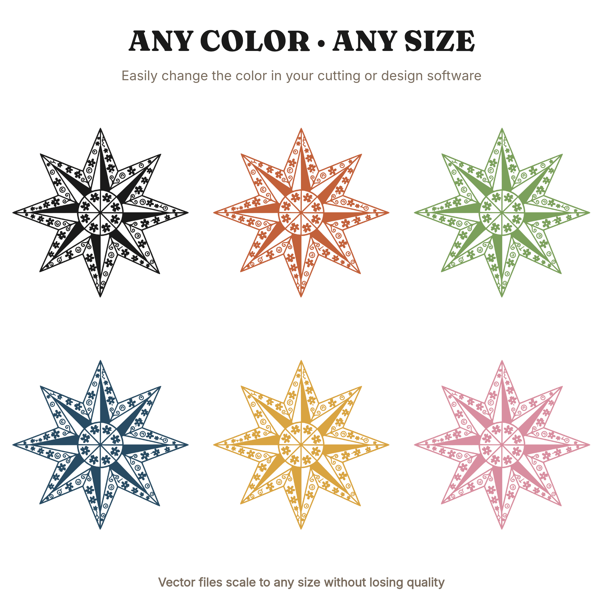 Blooming Compass Rose SVG PNG Stained Glass Navigation Star Floral Cottagecore Cut File Cricut — view 2