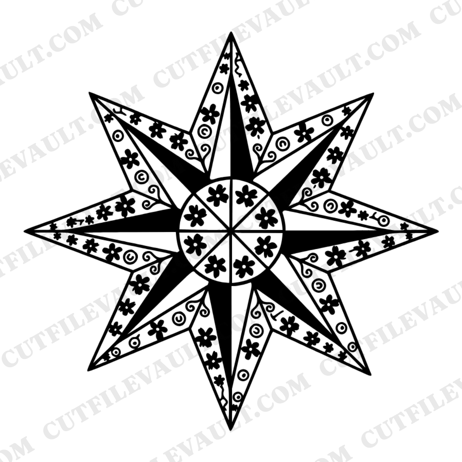 Blooming Compass Rose SVG PNG Stained Glass Navigation Star Floral Cottagecore Cut File Cricut — view 1