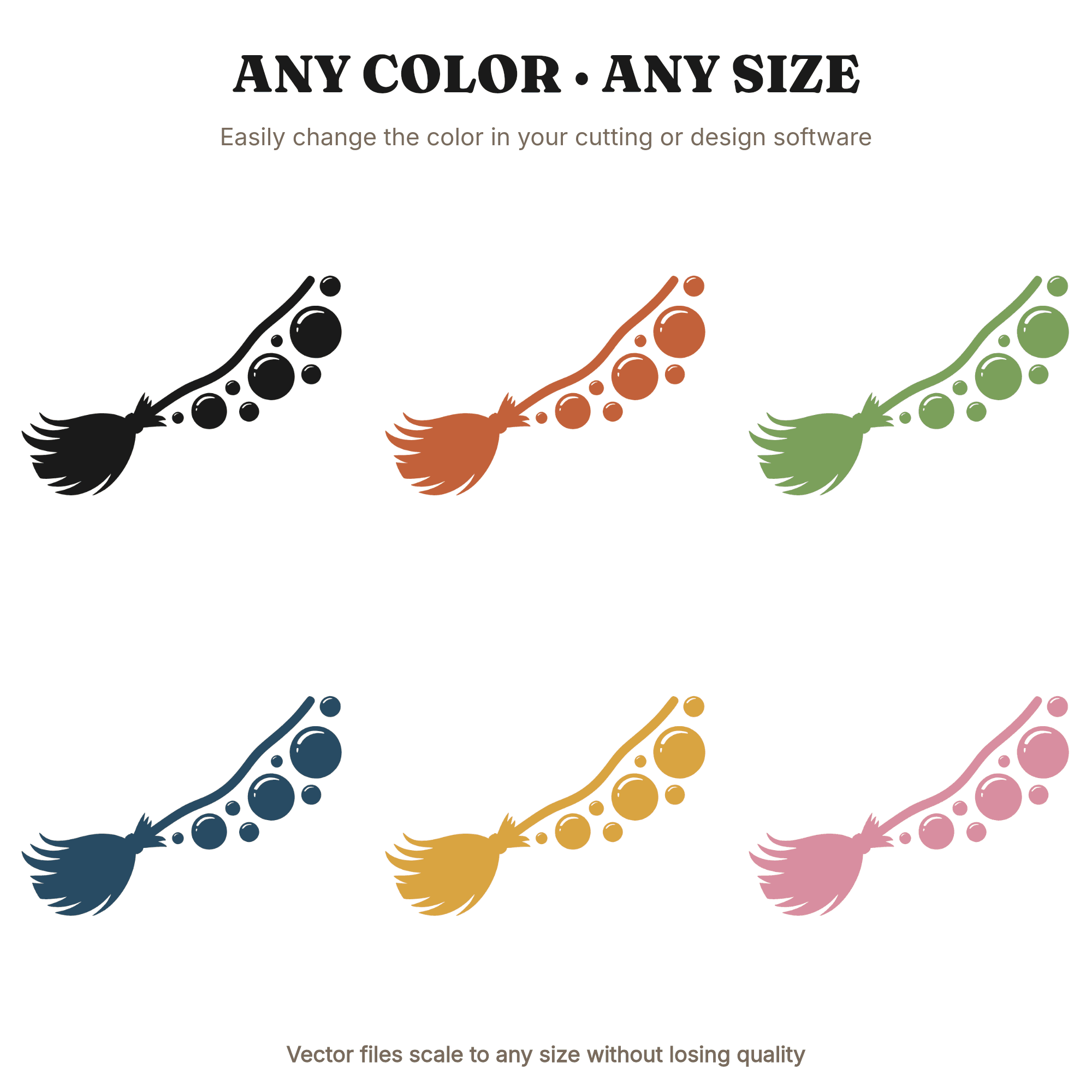 Witch Broom SVG PNG, Y2K Chrome Bubbles Halloween Cut File, Mid Century Modern Witch Design — view 2