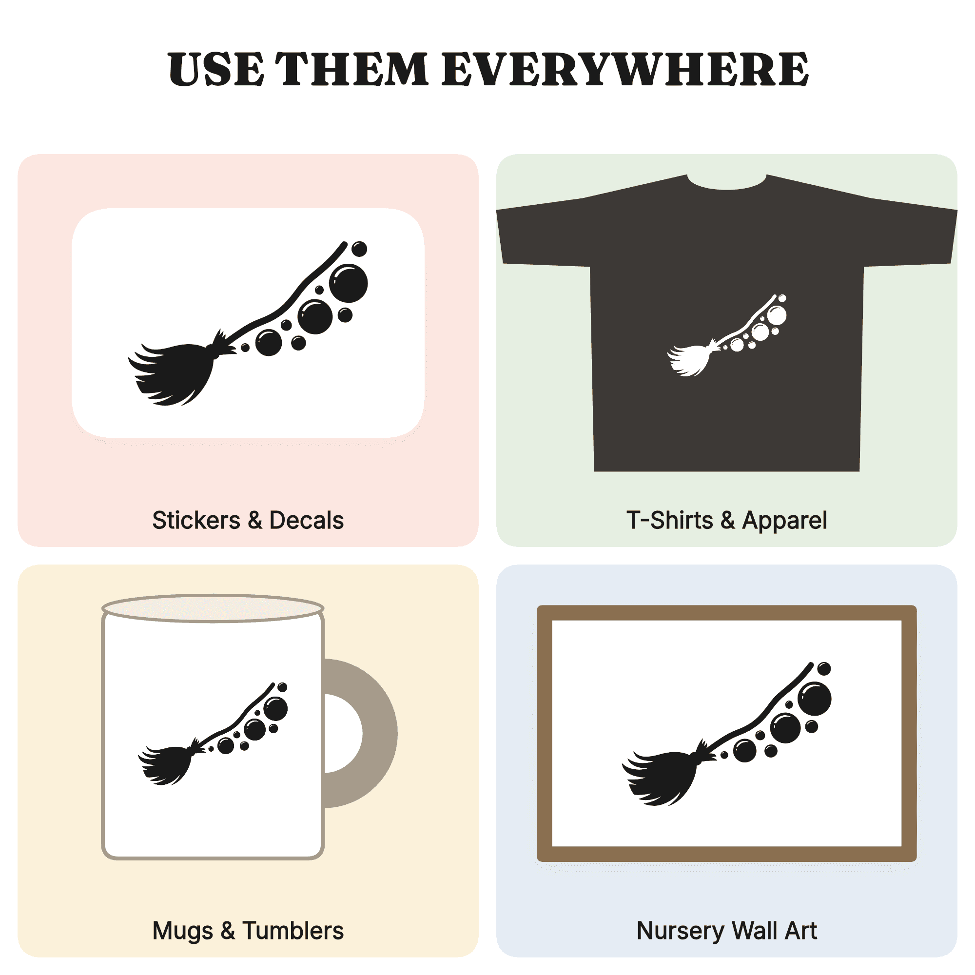 Witch Broom SVG PNG, Y2K Chrome Bubbles Halloween Cut File, Mid Century Modern Witch Design — view 3