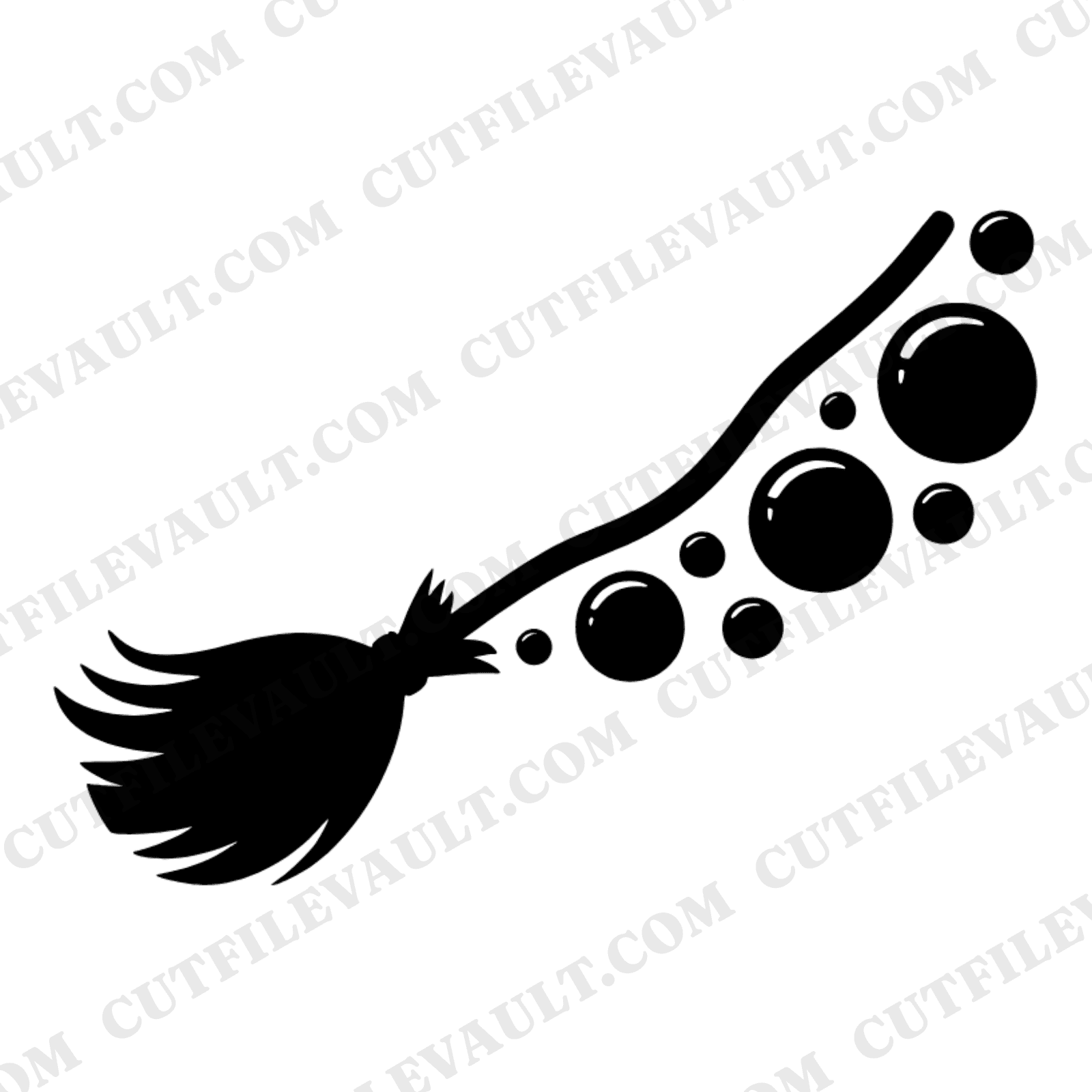 Witch Broom SVG PNG, Y2K Chrome Bubbles Halloween Cut File, Mid Century Modern Witch Design — view 1