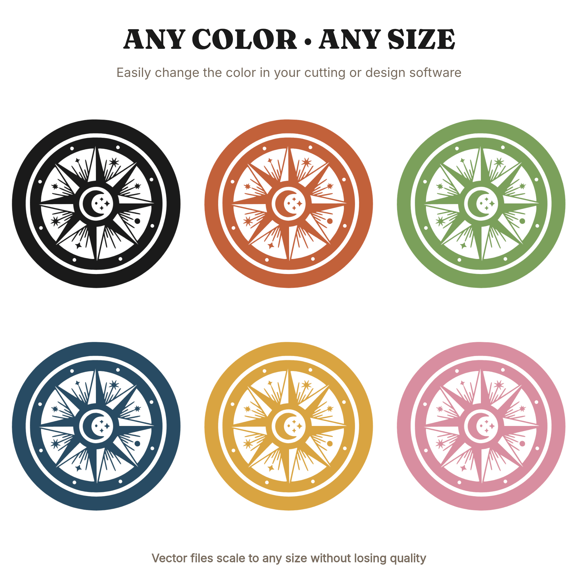 Autumn Equinox Compass Rose Thermos Lid SVG PNG, Celestial Mystical Cut File, Vintage Geometric Design — view 2