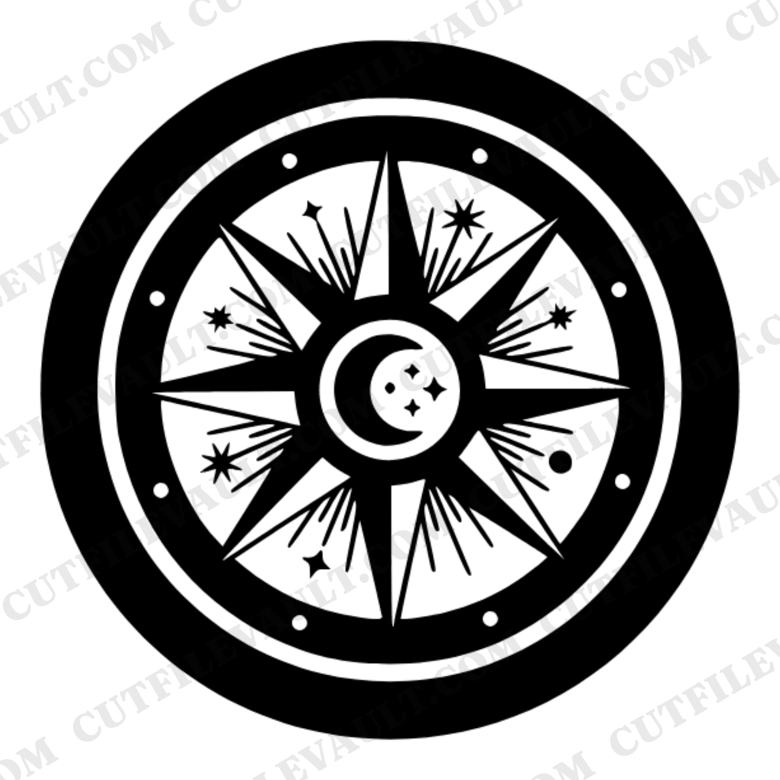 Autumn Equinox Compass Rose Thermos Lid SVG PNG, Celestial Mystical Cut File, Vintage Geometric Design — view 1