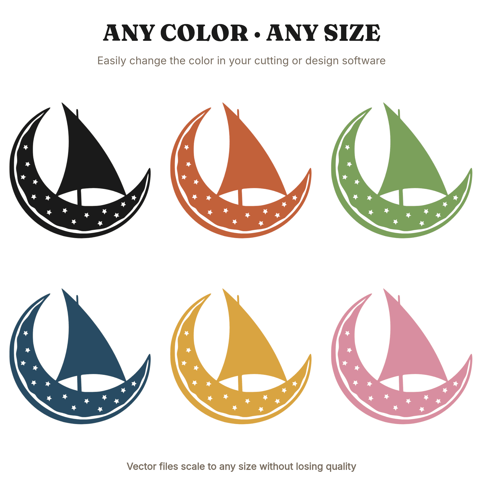 Celestial Watermelon Moon Boat SVG PNG, Mystical Crescent Watermelon Rind Sail Boat Cut File — view 2