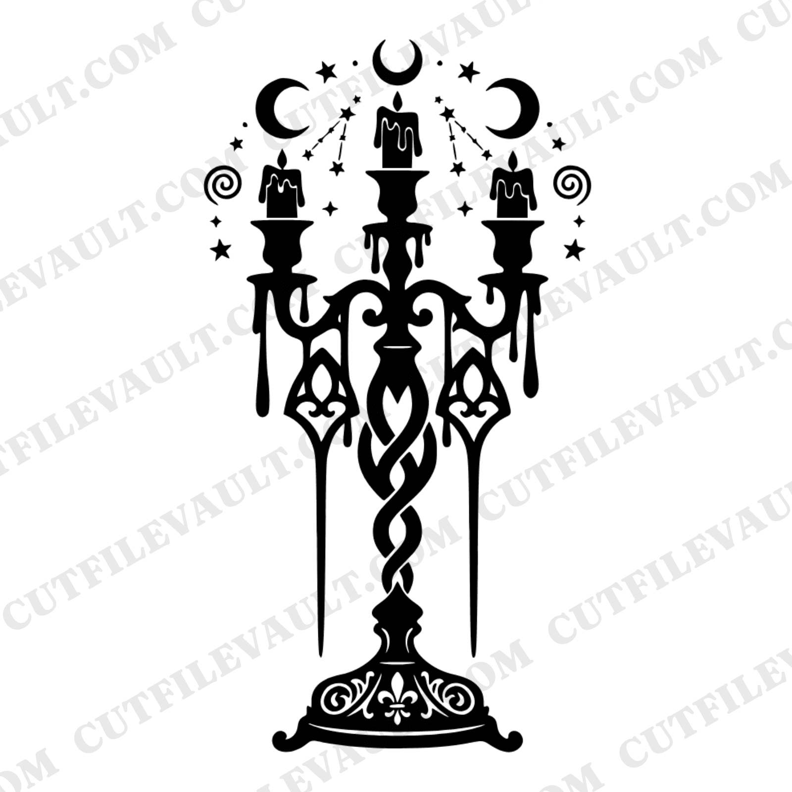 Gothic Candelabra SVG PNG, Dripping Wax Arch Frame, Halloween Monogram SVG, Mystical Candle Cut File — view 1