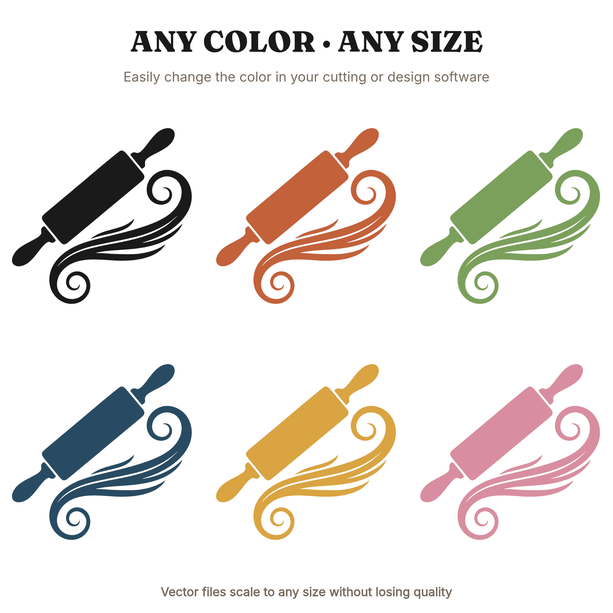 Vintage Rolling Pin SVG PNG, Flour Swirl Silhouette, Baking Cut File, Kitchen Labor Day Clipart — view 2