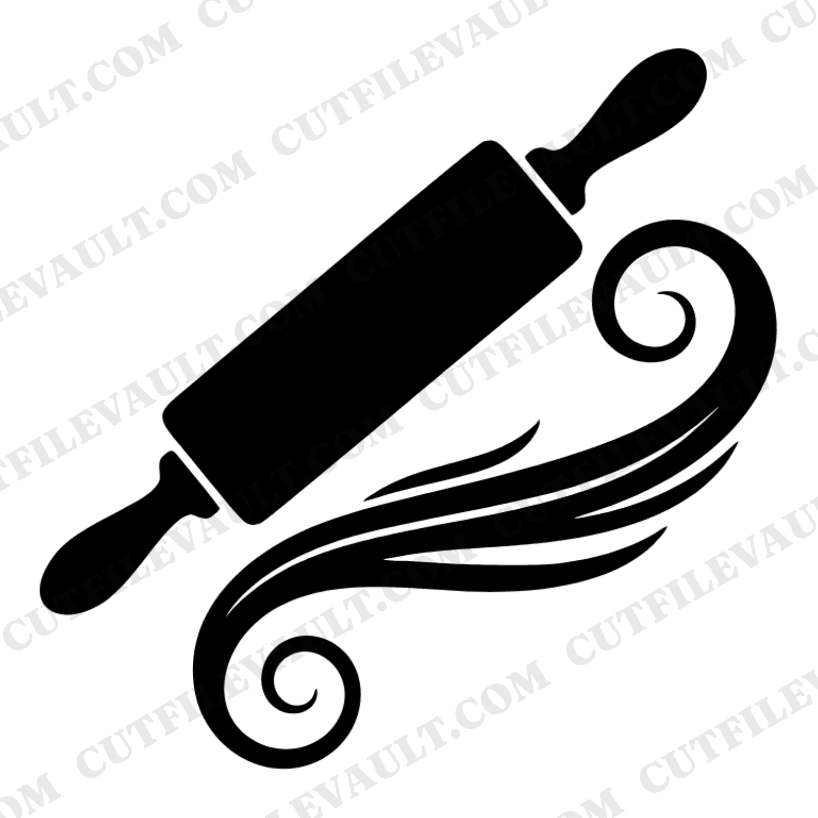 Vintage Rolling Pin SVG PNG, Flour Swirl Silhouette, Baking Cut File, Kitchen Labor Day Clipart — view 1