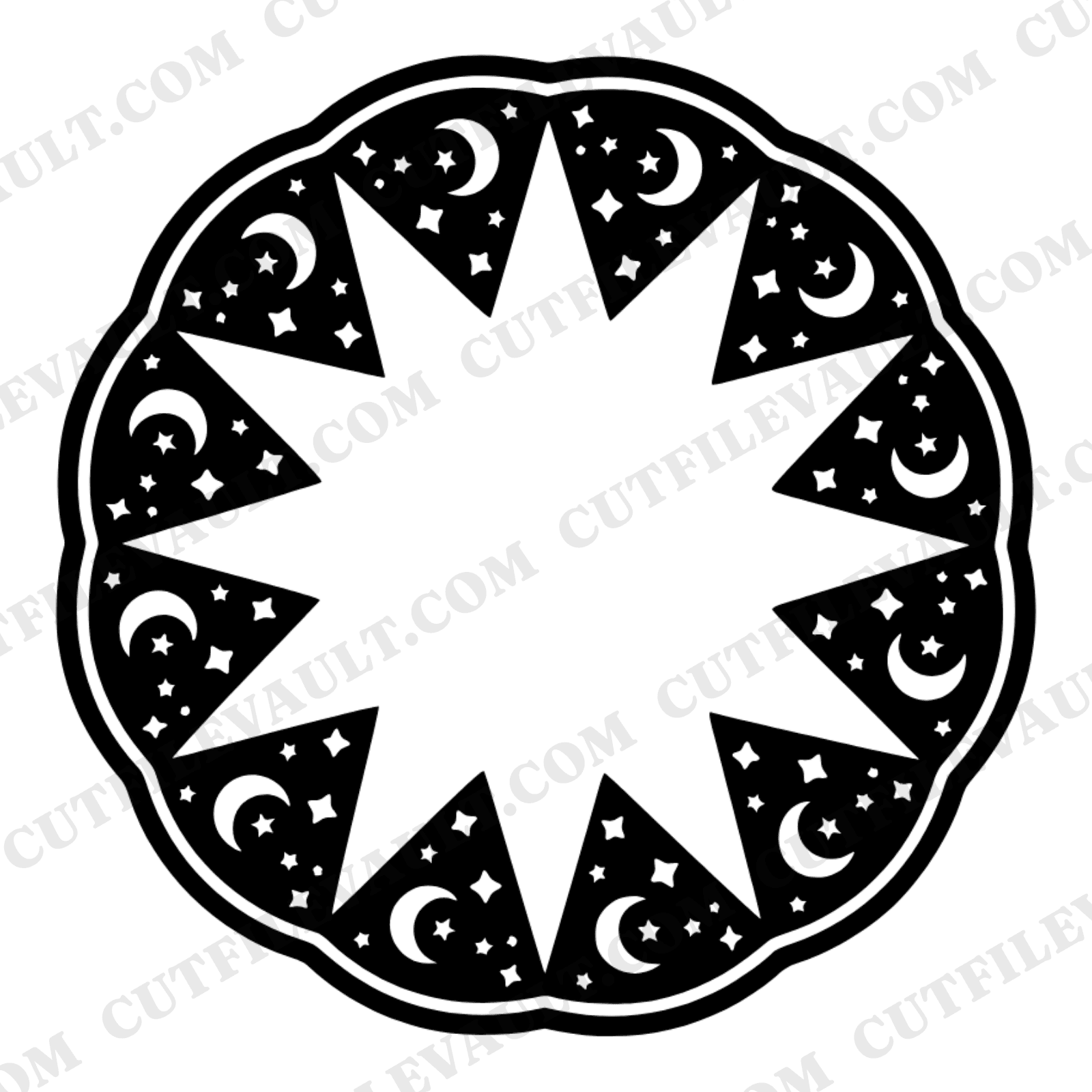 Celestial Watermelon Wreath SVG PNG, Moon and Stars Mystical Wreath Cut File, Boho Summer Clipart — view 1