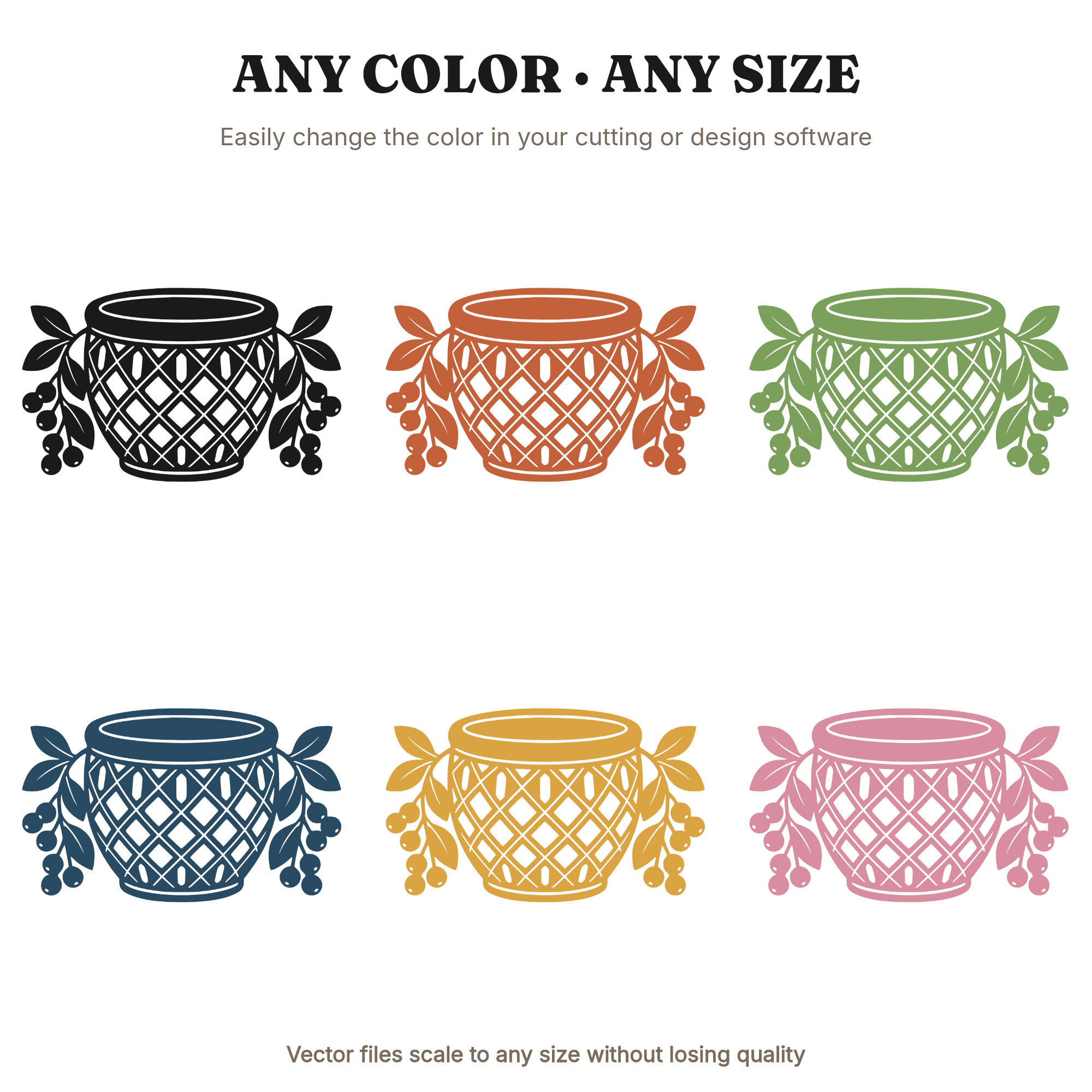 Folk Art Blueberry Basket SVG PNG, Mid-Century Fruit Harvest Cut File, Farmhouse Kitchen Decor — view 2