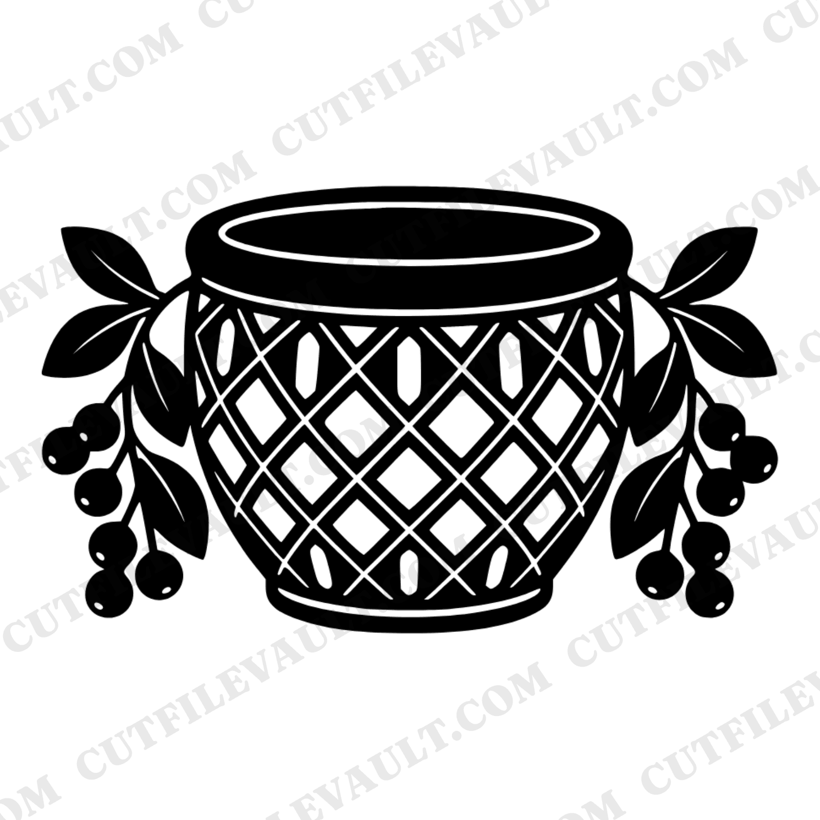 Folk Art Blueberry Basket SVG PNG, Mid-Century Fruit Harvest Cut File, Farmhouse Kitchen Decor — view 1