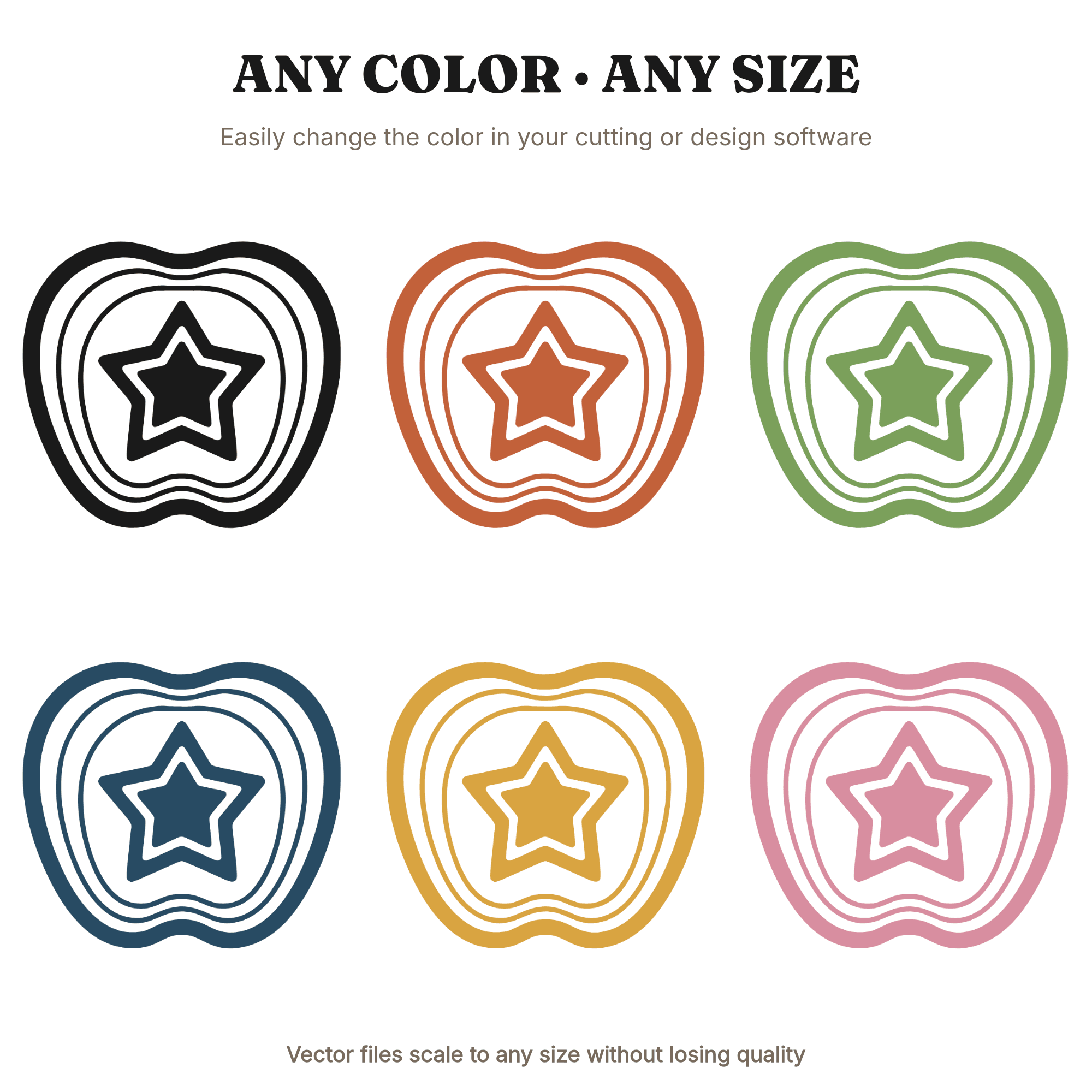 Art Deco Apple Star SVG PNG Cut File, Stacked Layers Apple Cross Section, Back to School Decal — view 2
