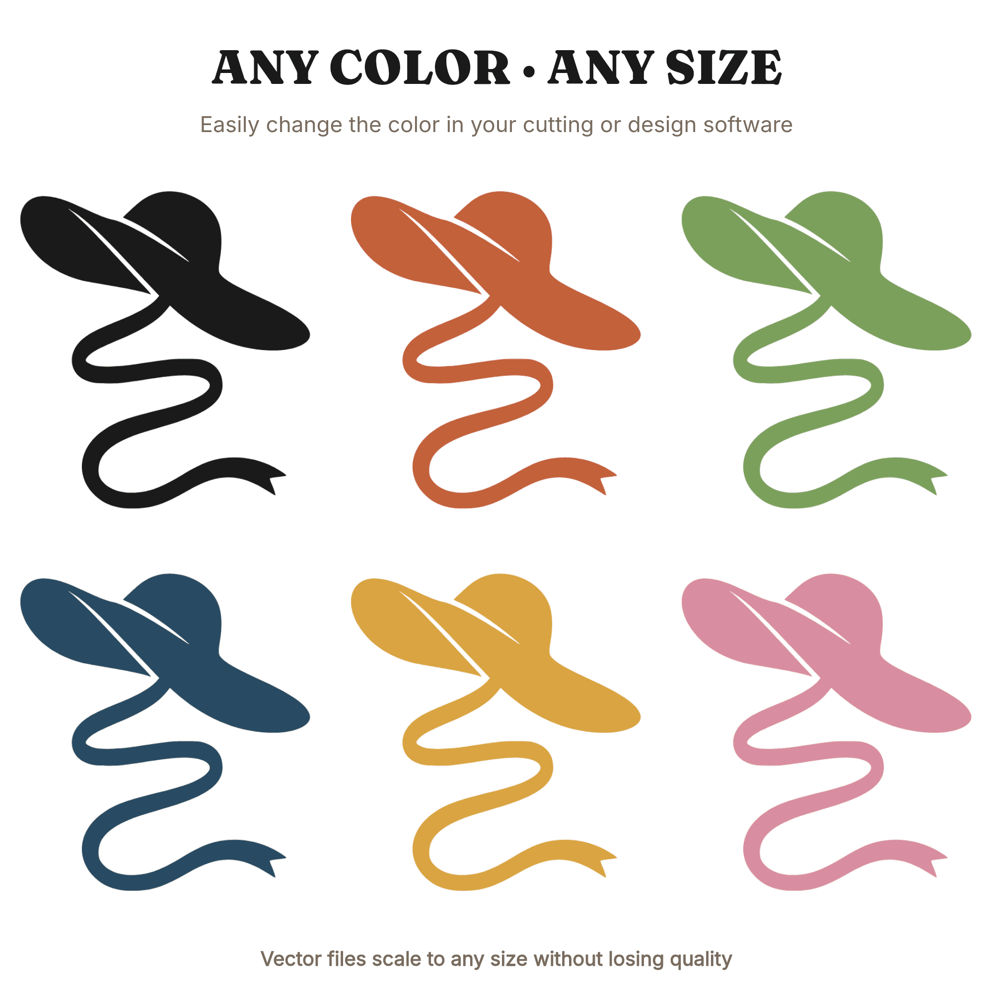 Summer Solstice Sunhat SVG PNG, Boho Wide Brimmed Hat with Ribbon, Mid Century Retro Cut File — view 2