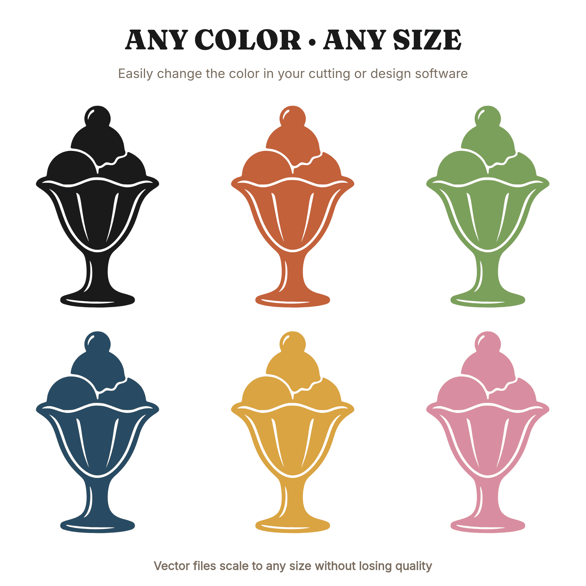 Mid Century Ice Cream Sundae SVG PNG, Retro Diner Dessert Cut File, Vintage Kitchen Wall Art — view 2