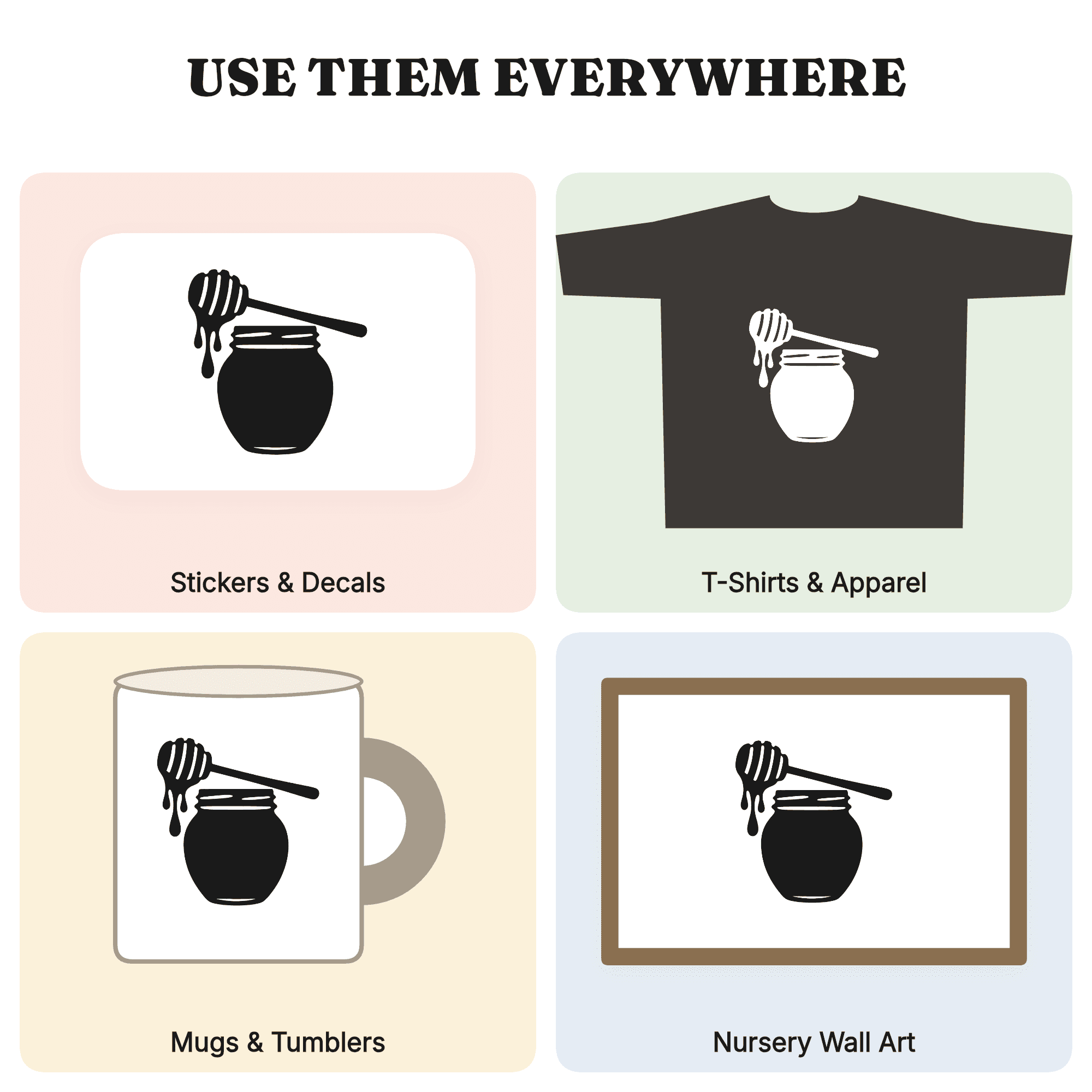 National Honey Month SVG PNG Honey Dipper Jar Silhouette Boho Kitchen Decor Cut File Craft Design — view 3