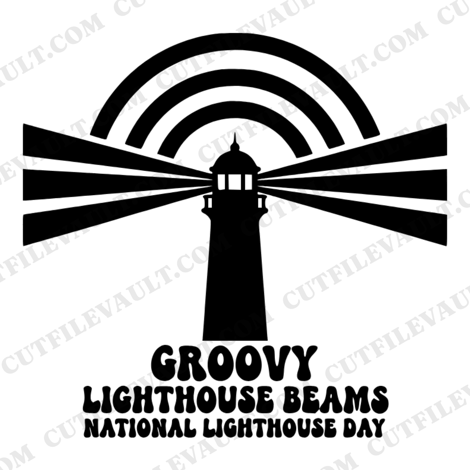 Groovy Lighthouse SVG PNG, Retro 70s National Lighthouse Day Cut File, Vintage Coastal Beach Design — view 1
