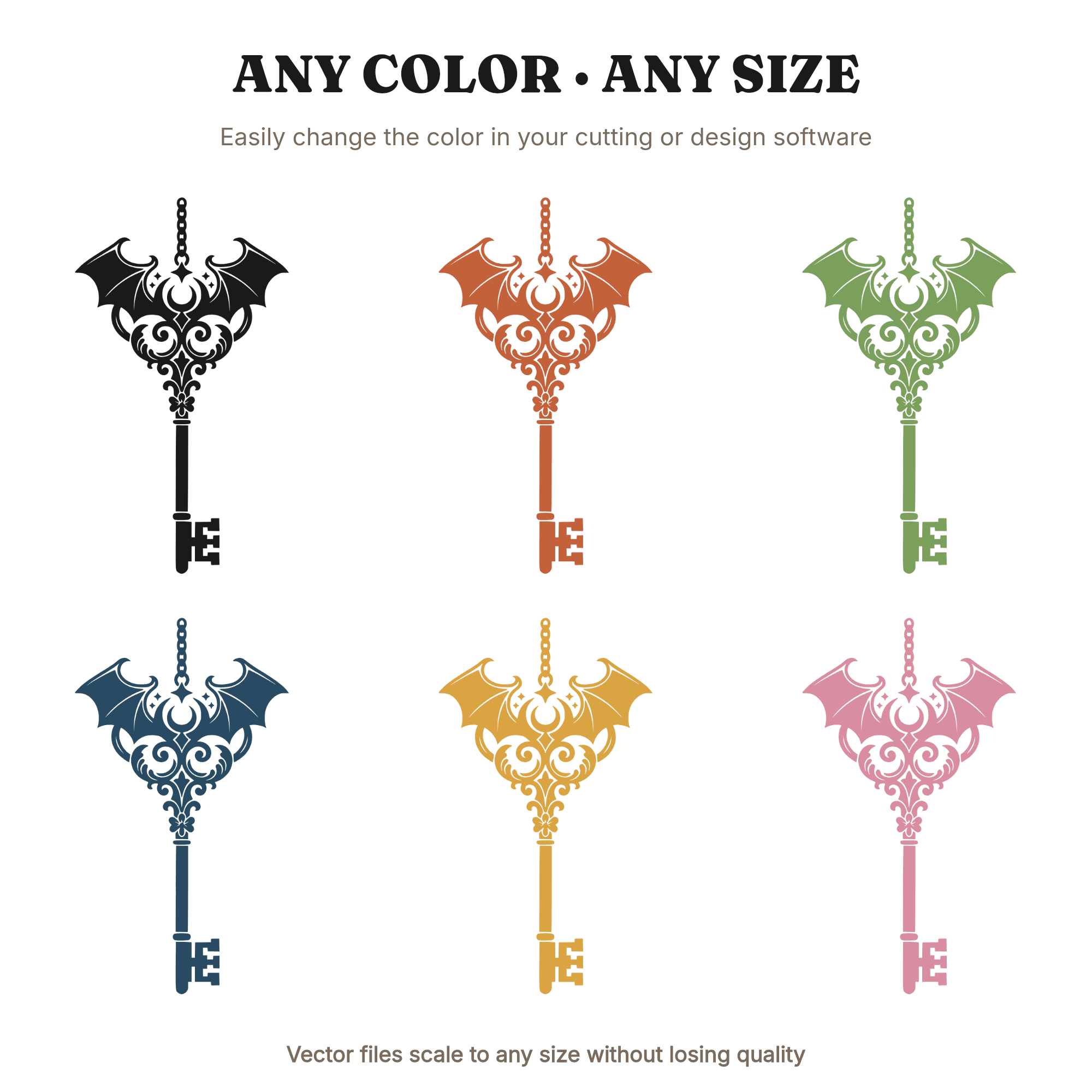 Gothic Skeleton Key SVG PNG, Celestial Bat Wing Halloween Cut File, Art Nouveau Mystical Decor Design — view 2