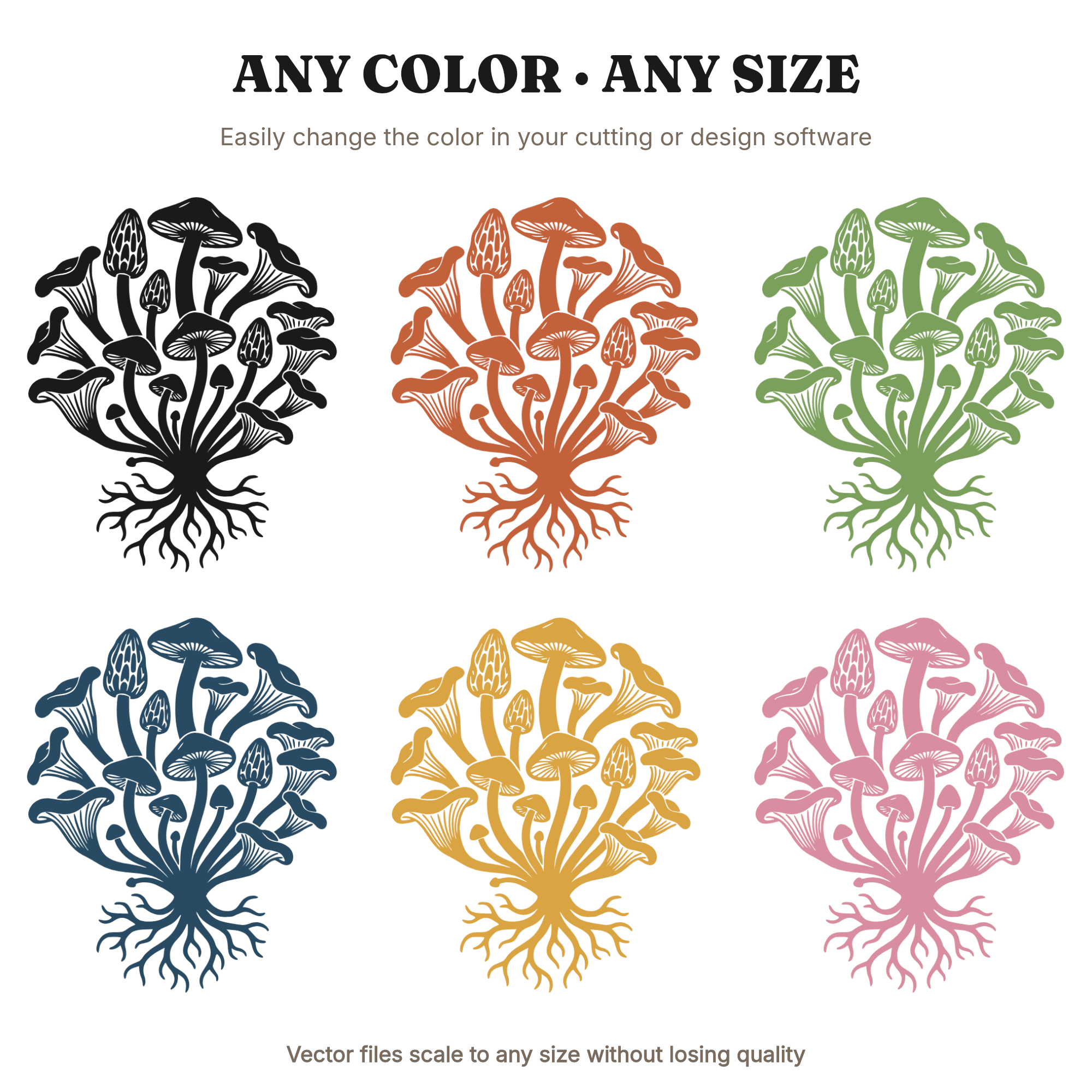Spiral Mushroom Cluster SVG PNG, Mycelium Base Cut File, Boho Foraged Fungi Design for Cricut — view 2