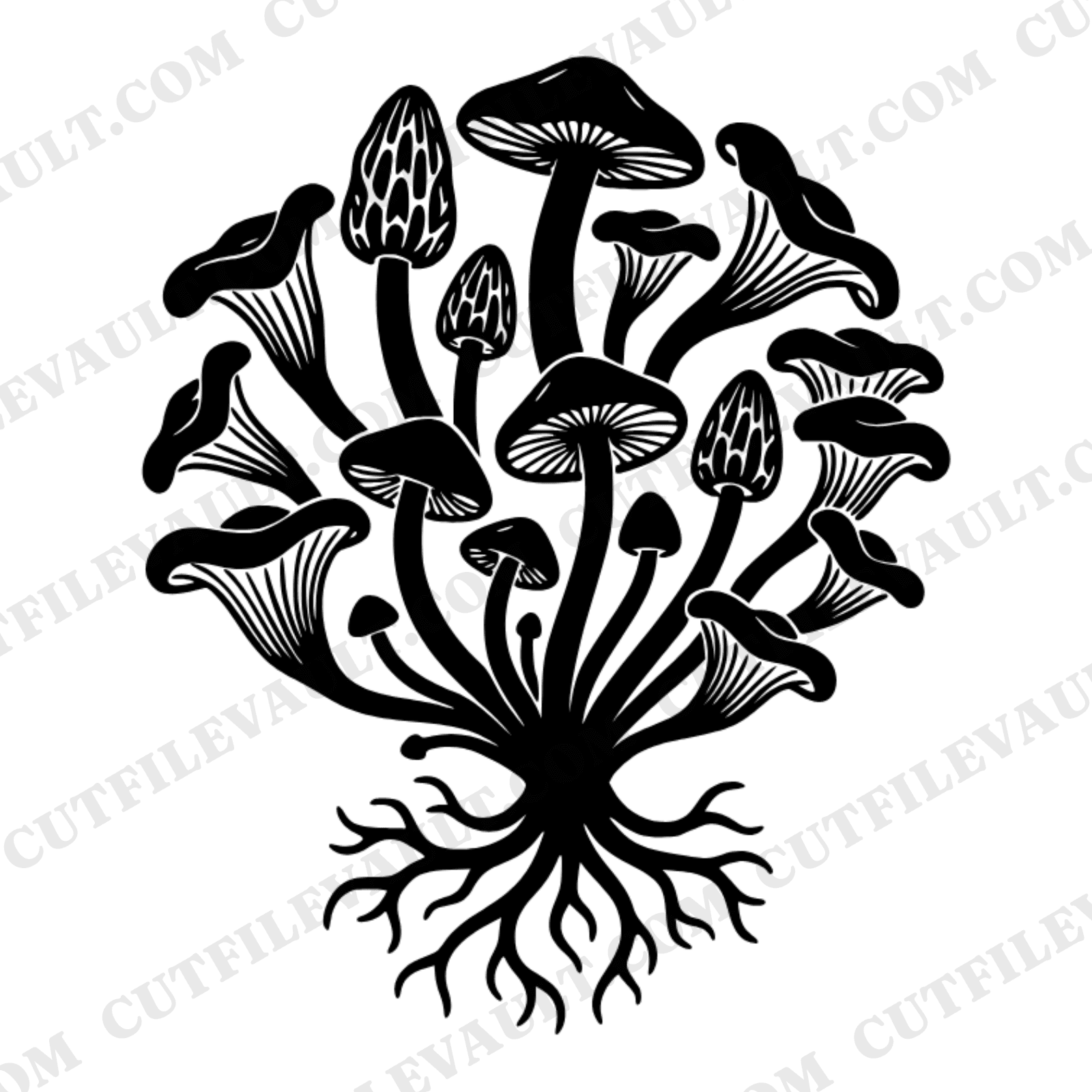 Spiral Mushroom Cluster SVG PNG, Mycelium Base Cut File, Boho Foraged Fungi Design for Cricut — view 1