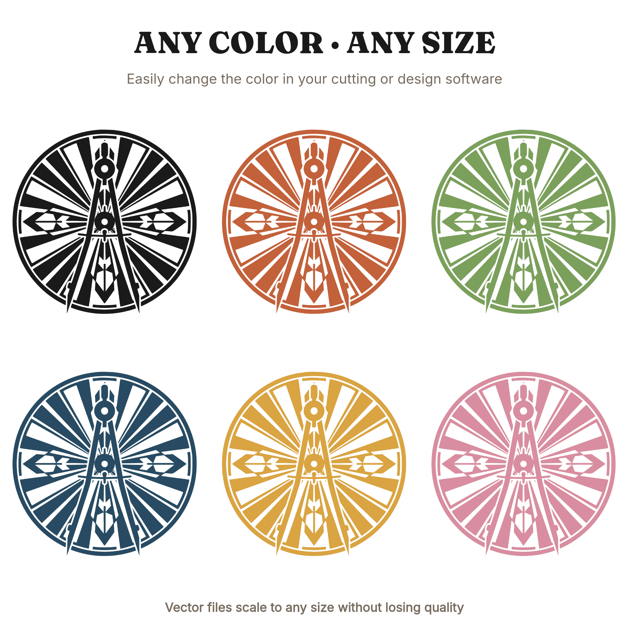 Art Deco Compass Medallion SVG PNG, Back to School Geometric Stamp, Drafting Tool Circle Design — view 2