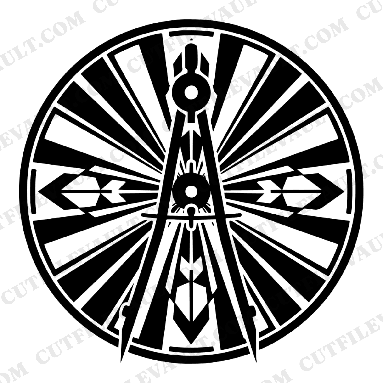 Art Deco Compass Medallion SVG PNG, Back to School Geometric Stamp, Drafting Tool Circle Design — view 1