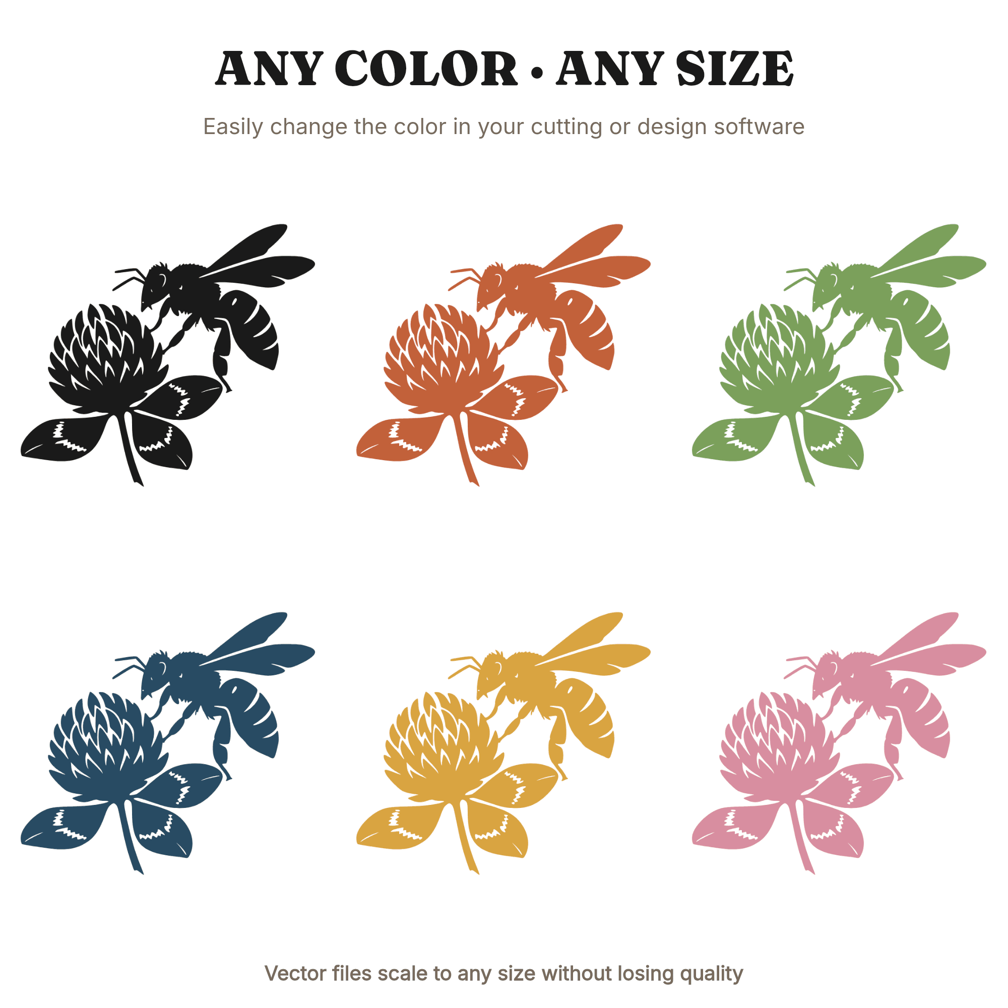 Honey Bee Landing on Clover SVG PNG, Abstract Bee Blossom Cut File, Pollinator Silhouette Design — view 2
