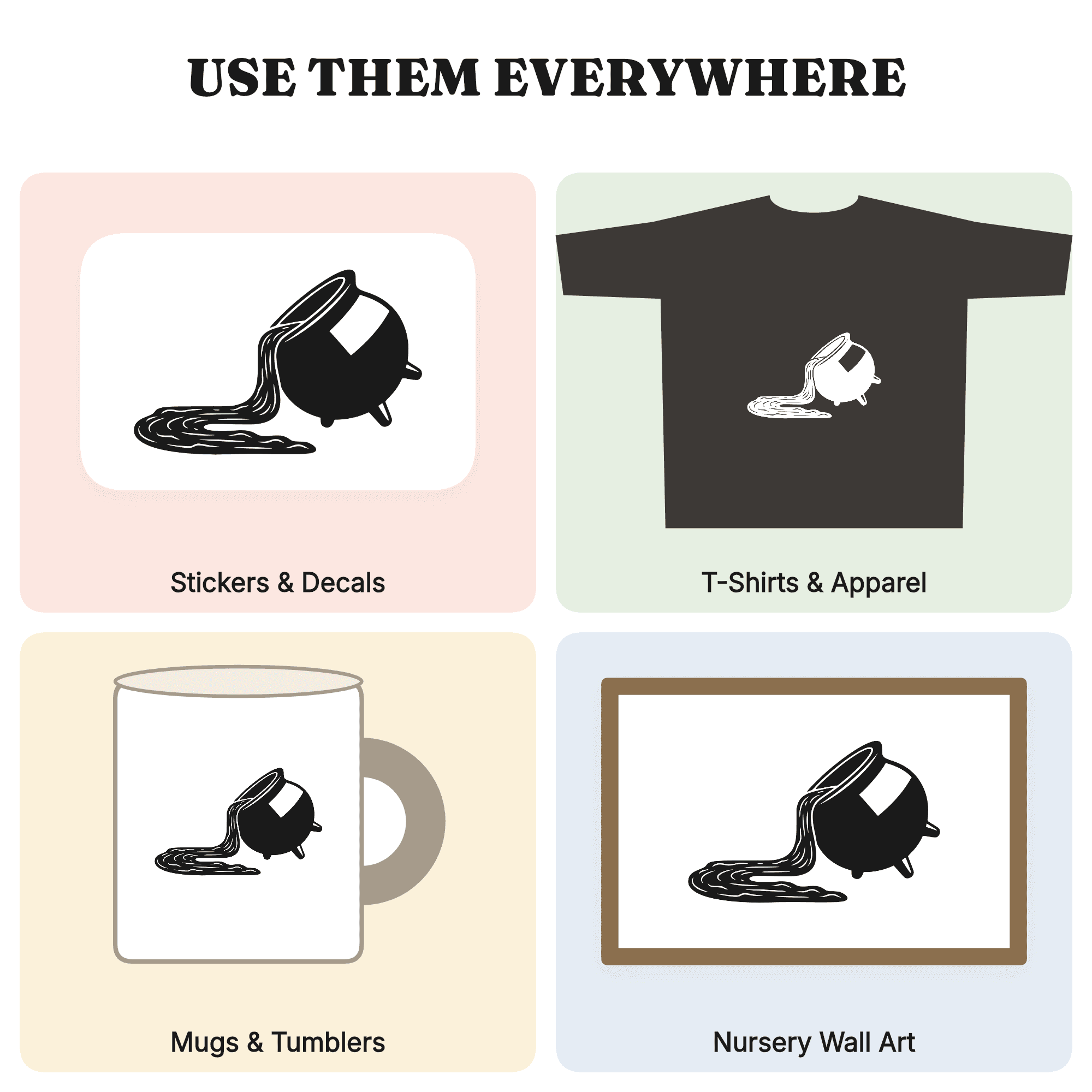 Tilted Cauldron SVG PNG, Groovy Potion Stream, Witchy Halloween Cut File, Spooky Decal Design — view 3