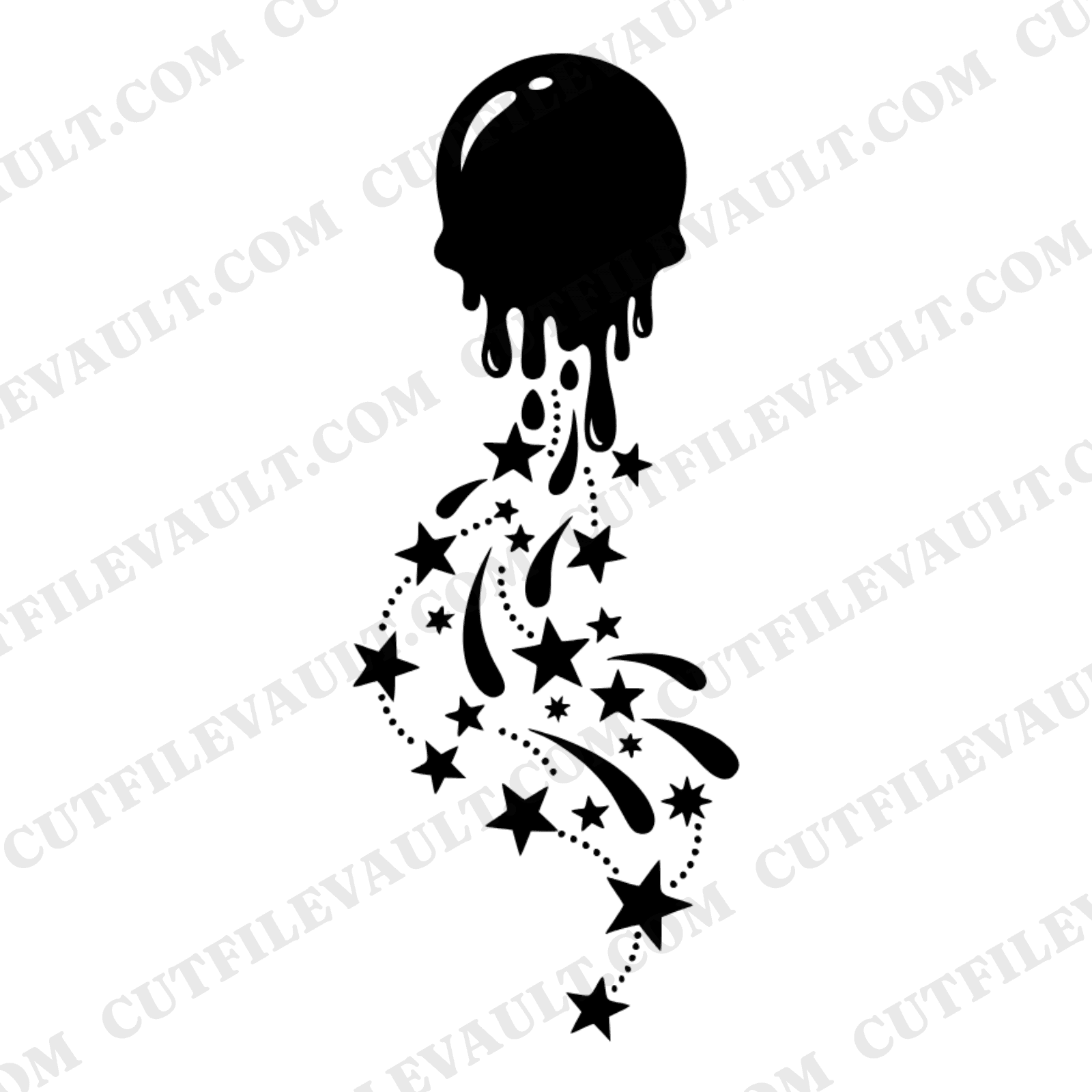 Celestial Ice Cream SVG PNG, Melting Constellation Stars Drip, Mid-Century Retro Space Craft Cut File — view 1