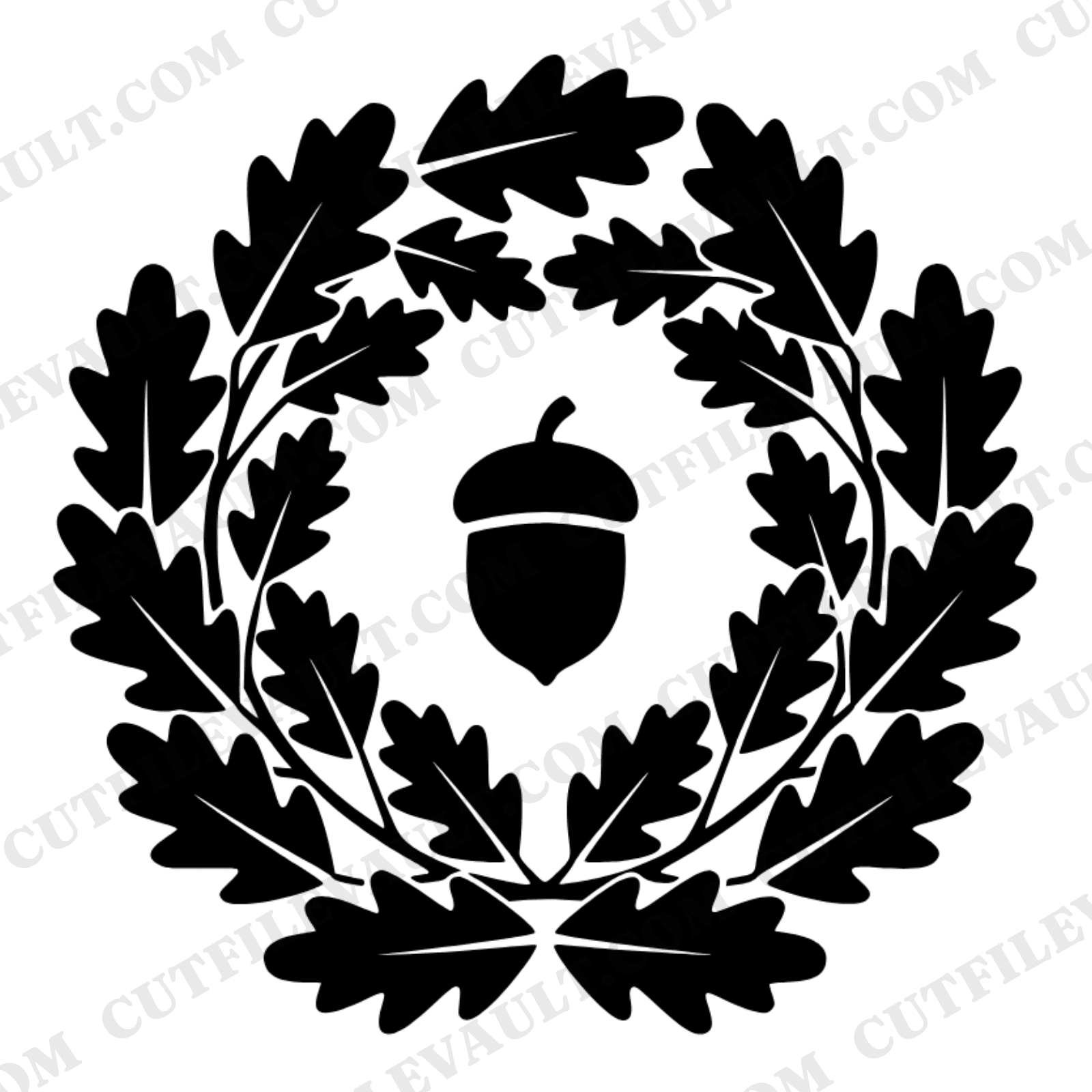 Autumn Oak Wreath Monogram SVG PNG, Fall Acorn Medallion Cut File, Brutalist Geometric Wreath Design — view 1