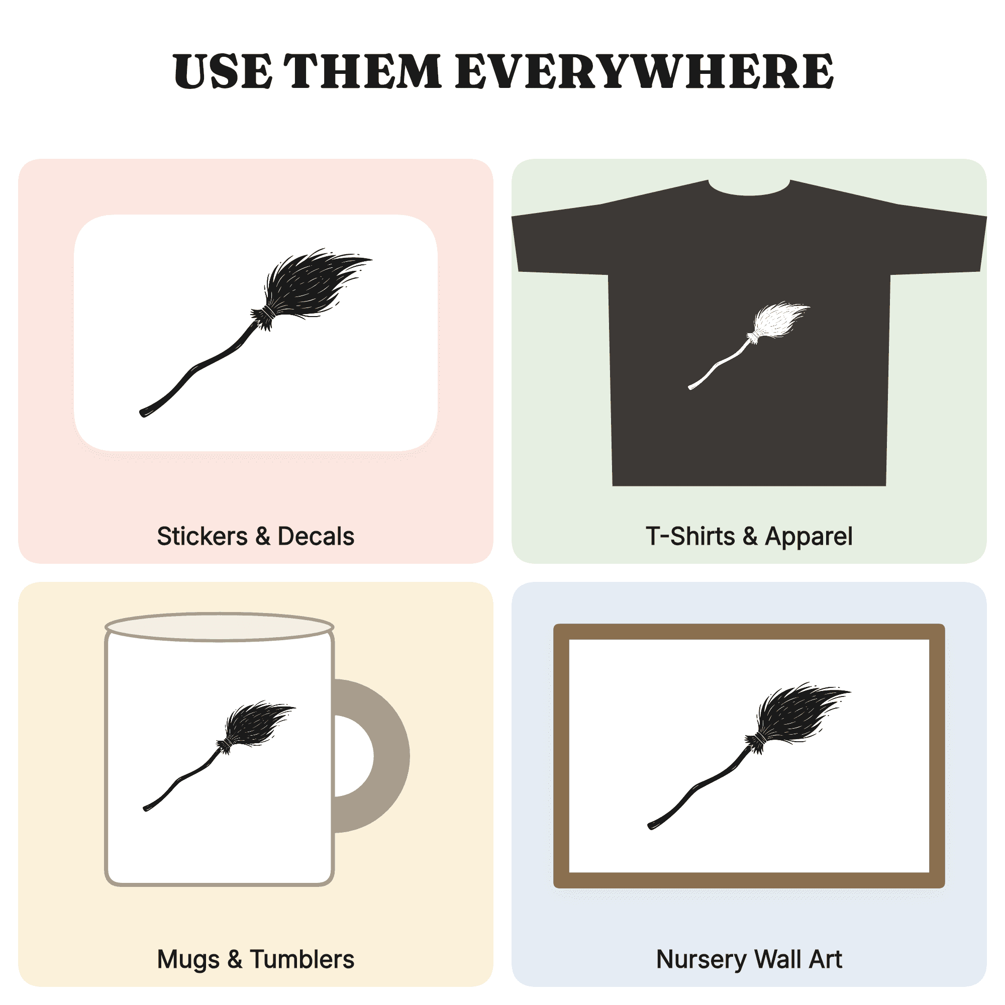Witch Broom SVG PNG, Boho Halloween Broom Cut File, Swooping Witch Broomstick Clipart, Comet Tail — view 3