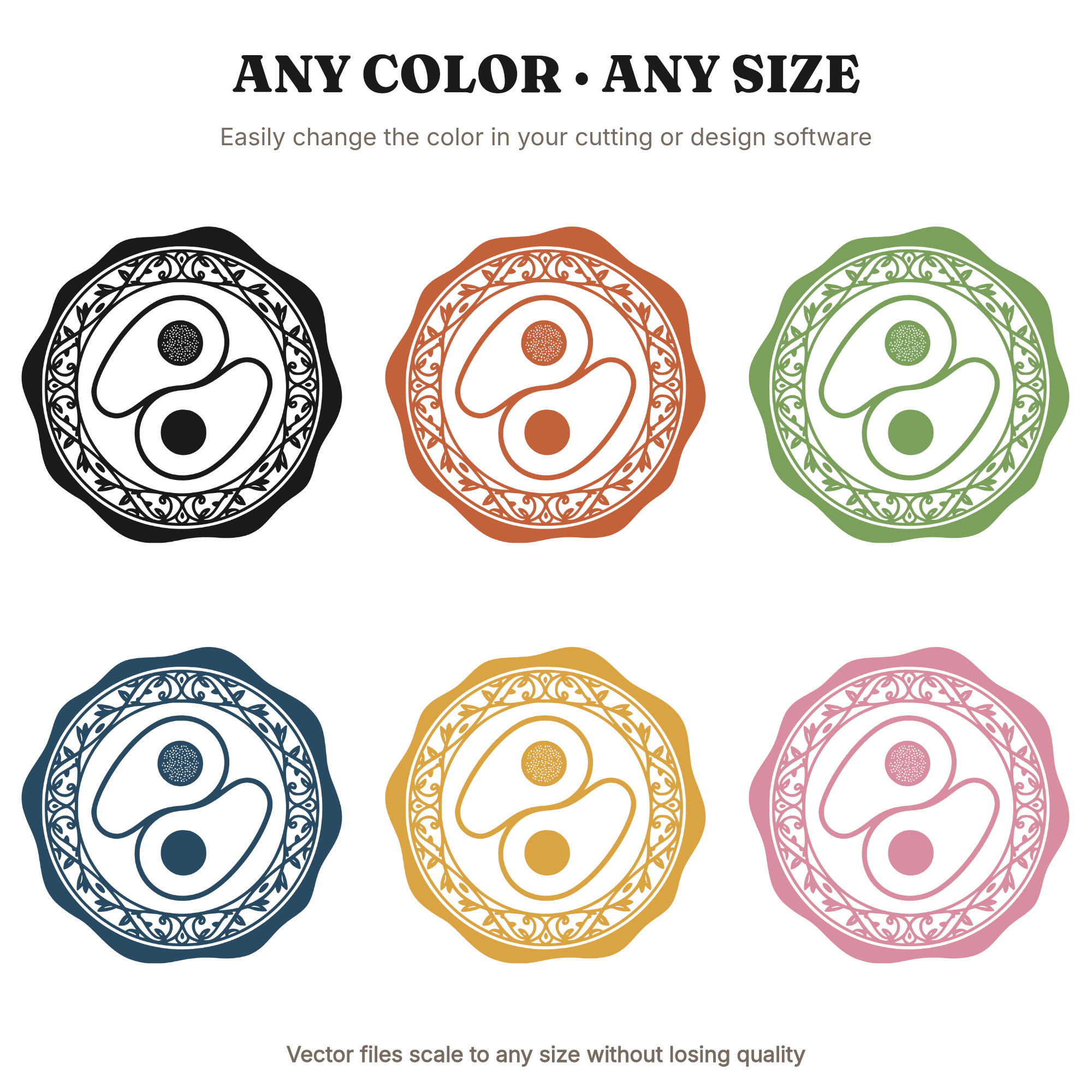 Avocado Yin Yang SVG PNG Wax Seal Emblem Cut File Vintage Botanical Kitchen Design Cricut — view 2