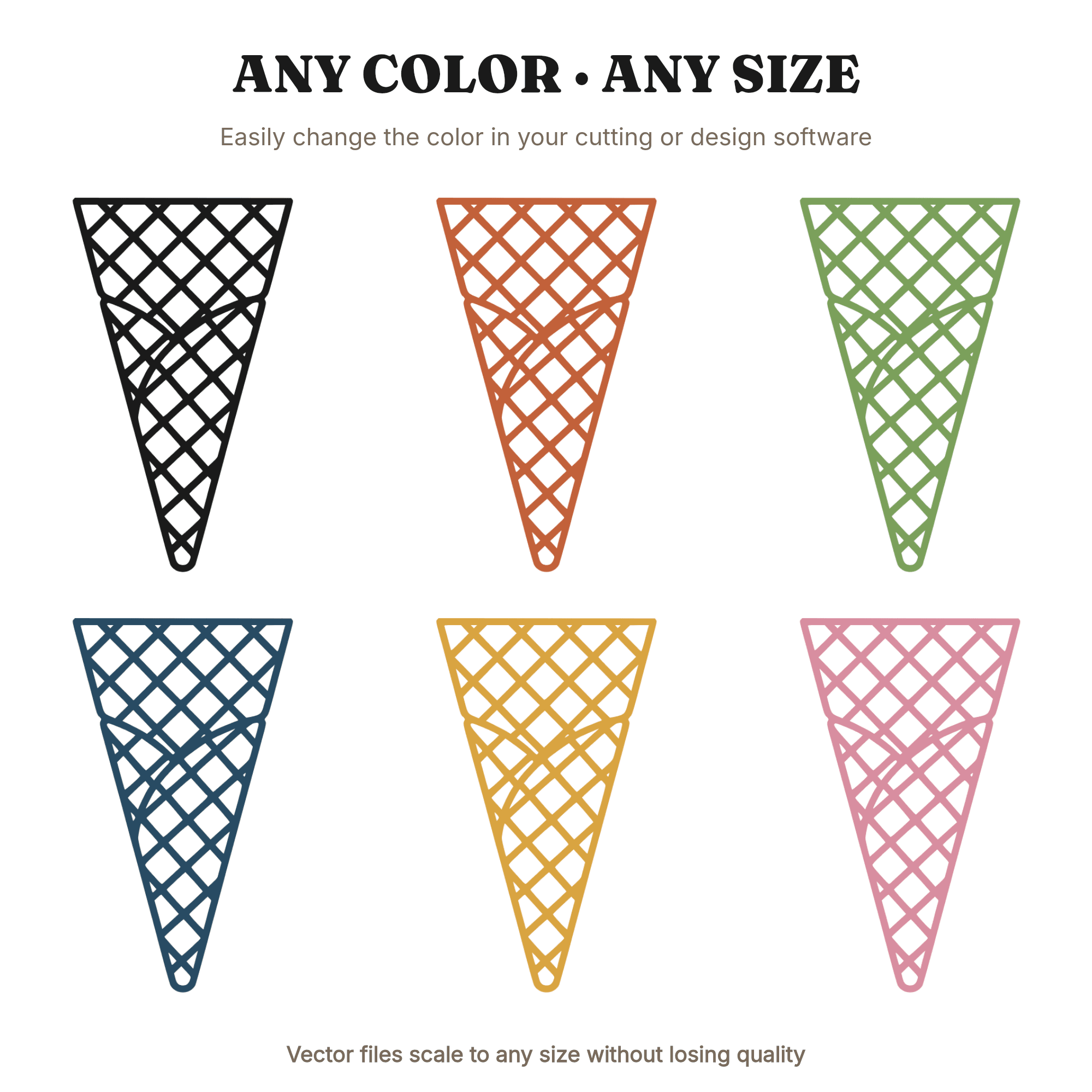 Celestial Waffle Cone SVG PNG, Mystical Cross Hatch Ice Cream Cone Cut File, Minimalist Line Art — view 2