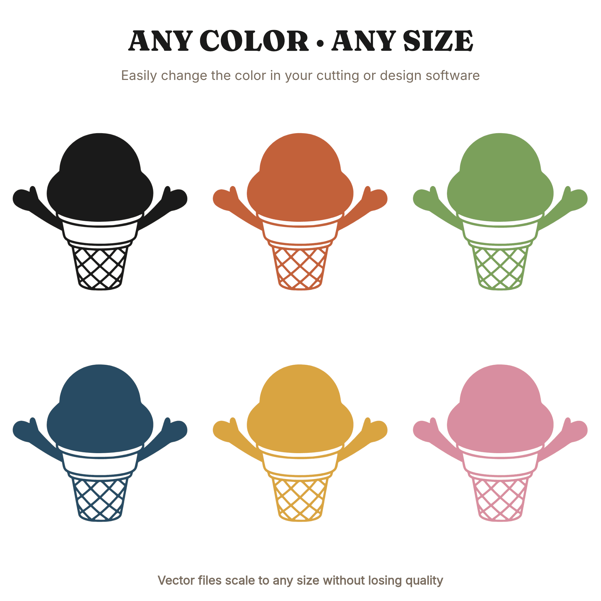 Kawaii Ice Cream Cone Hug SVG PNG Mid Century Character Cut File for Cricut Silhouette — view 2