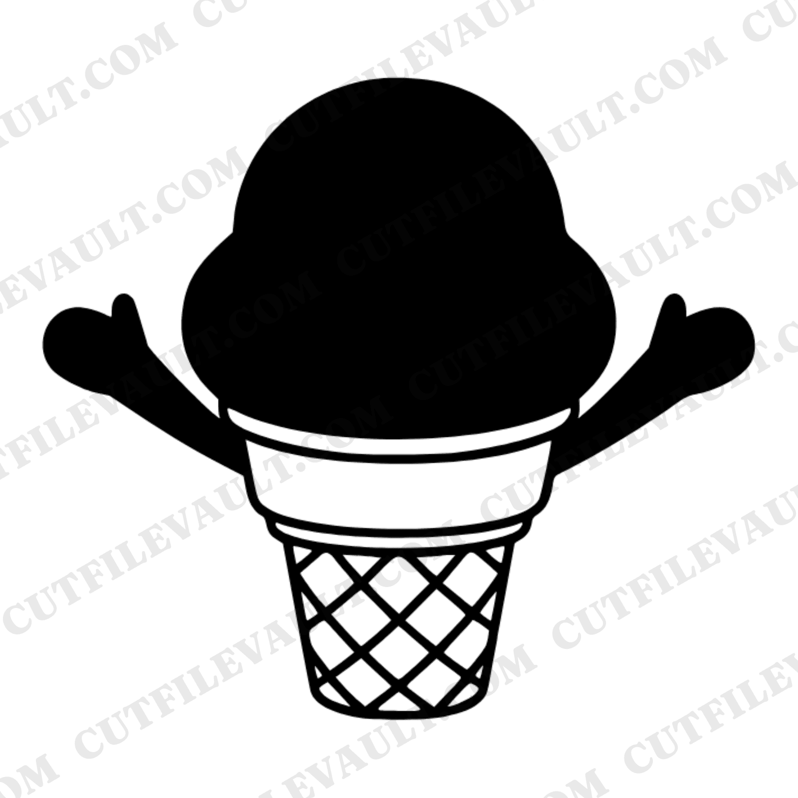 Kawaii Ice Cream Cone Hug SVG PNG Mid Century Character Cut File for Cricut Silhouette — view 1
