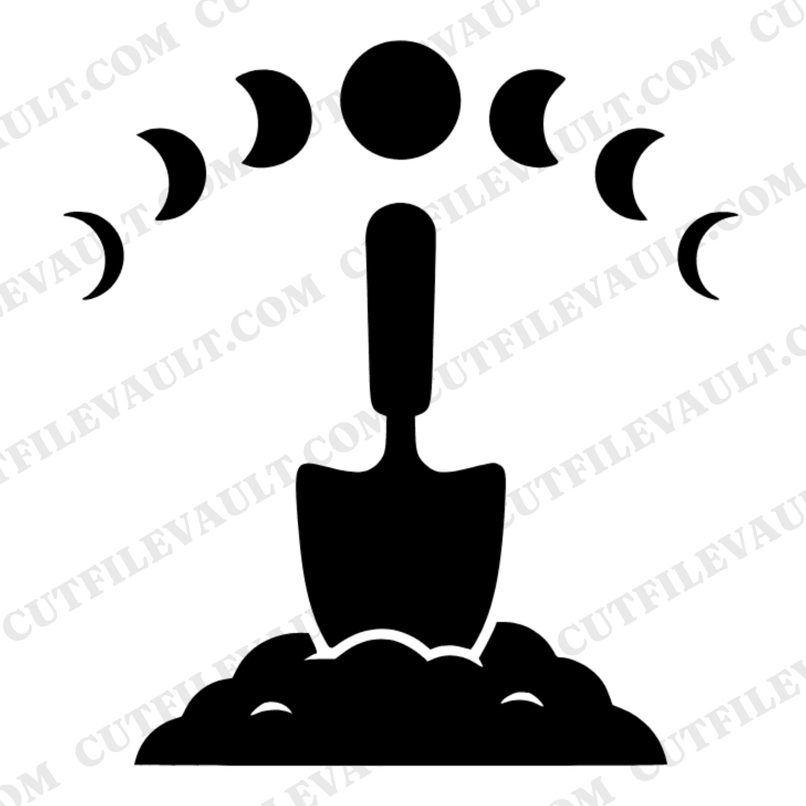 Garden Trowel Moon Phases SVG PNG, Celestial Gardening Witch Cut File, Mystical Cottagecore Design — view 1