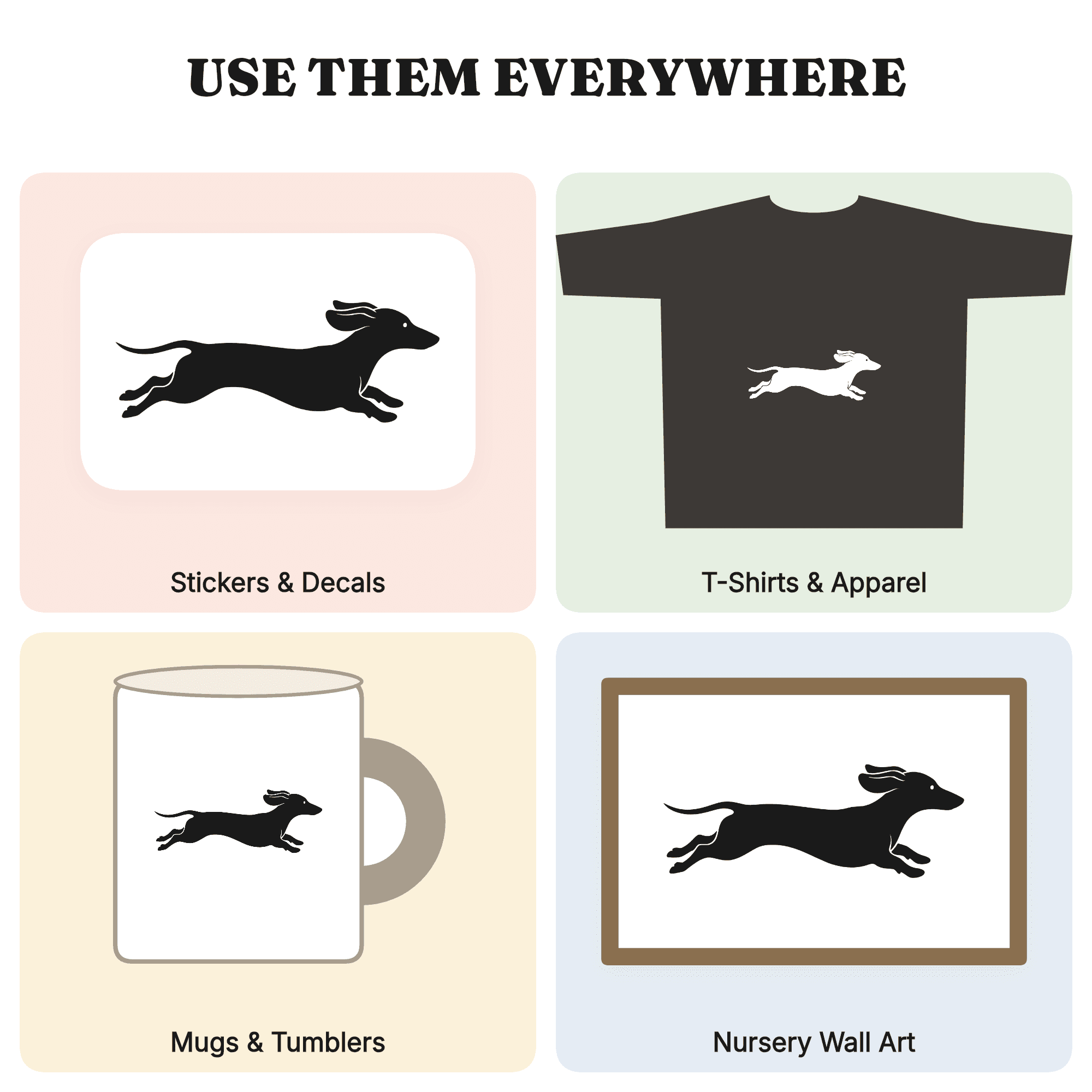 Hot Dog Dachshund SVG PNG, Running Wiener Dog Silhouette, Doxie Cut File, Boho Pet Design — view 3