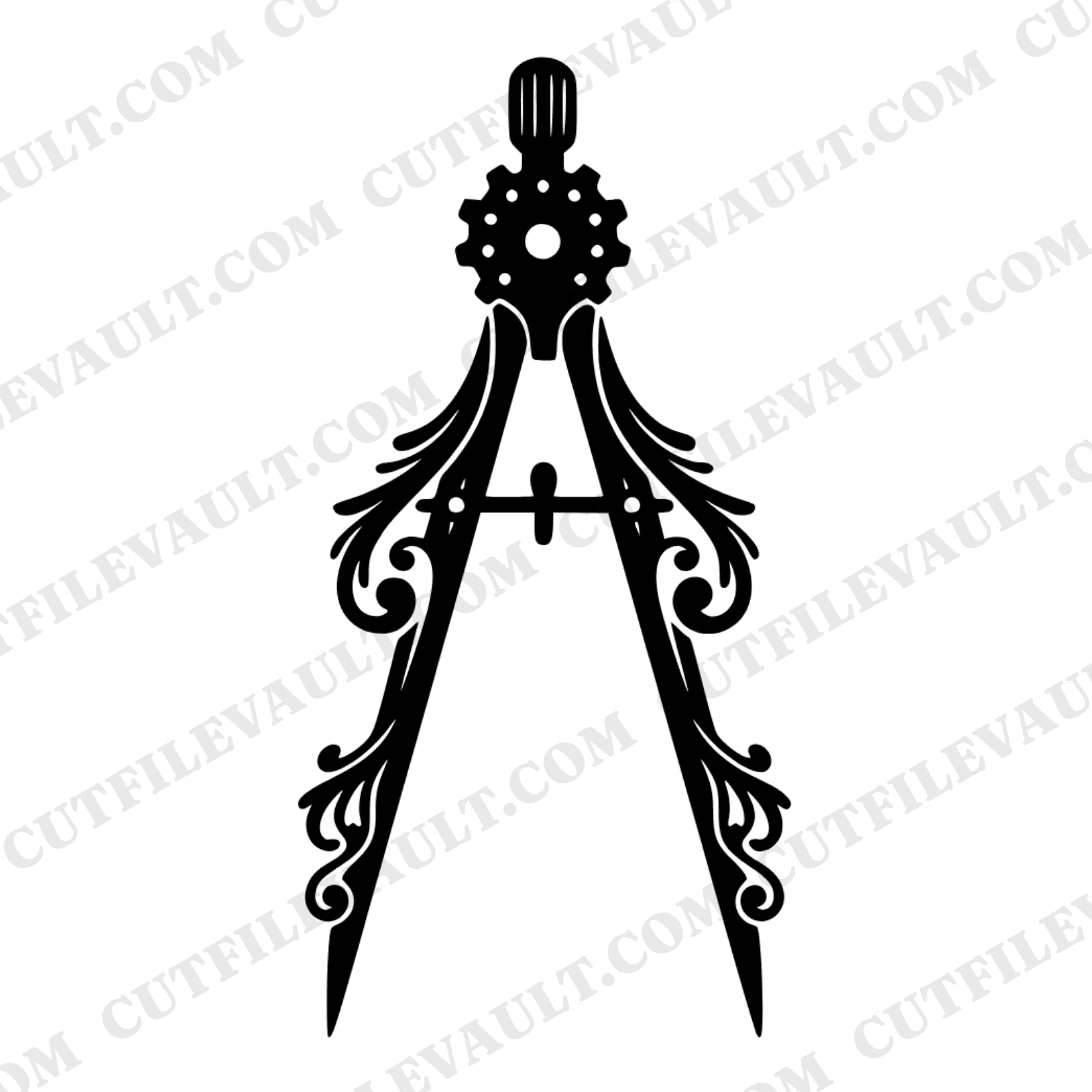 Steampunk Compass SVG PNG, Drafting Compass Cut File, Back to School Math Design, Victorian Boho — view 1